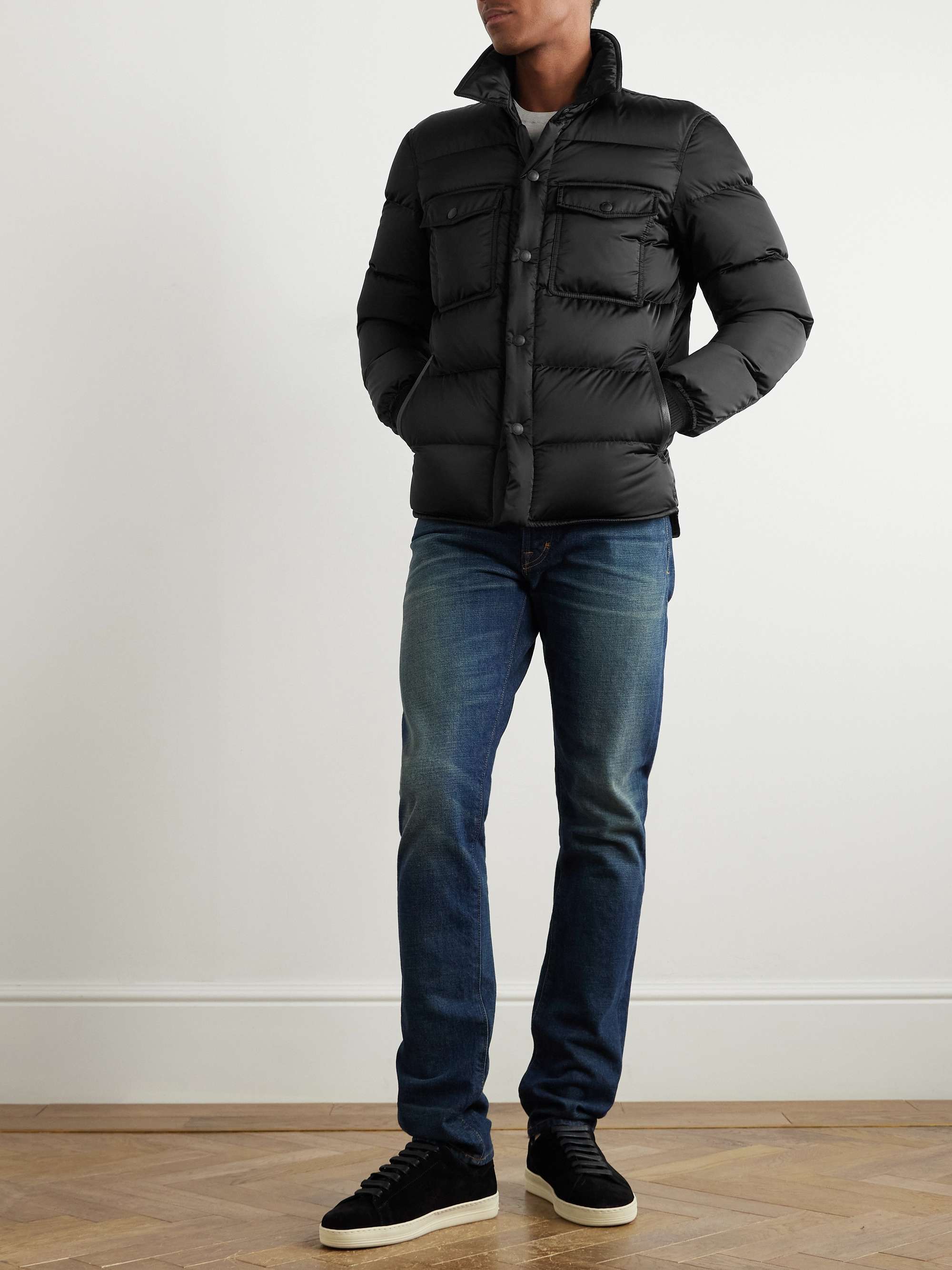 Leather-Trimmed Quilted Padded Shell Down Jacket view