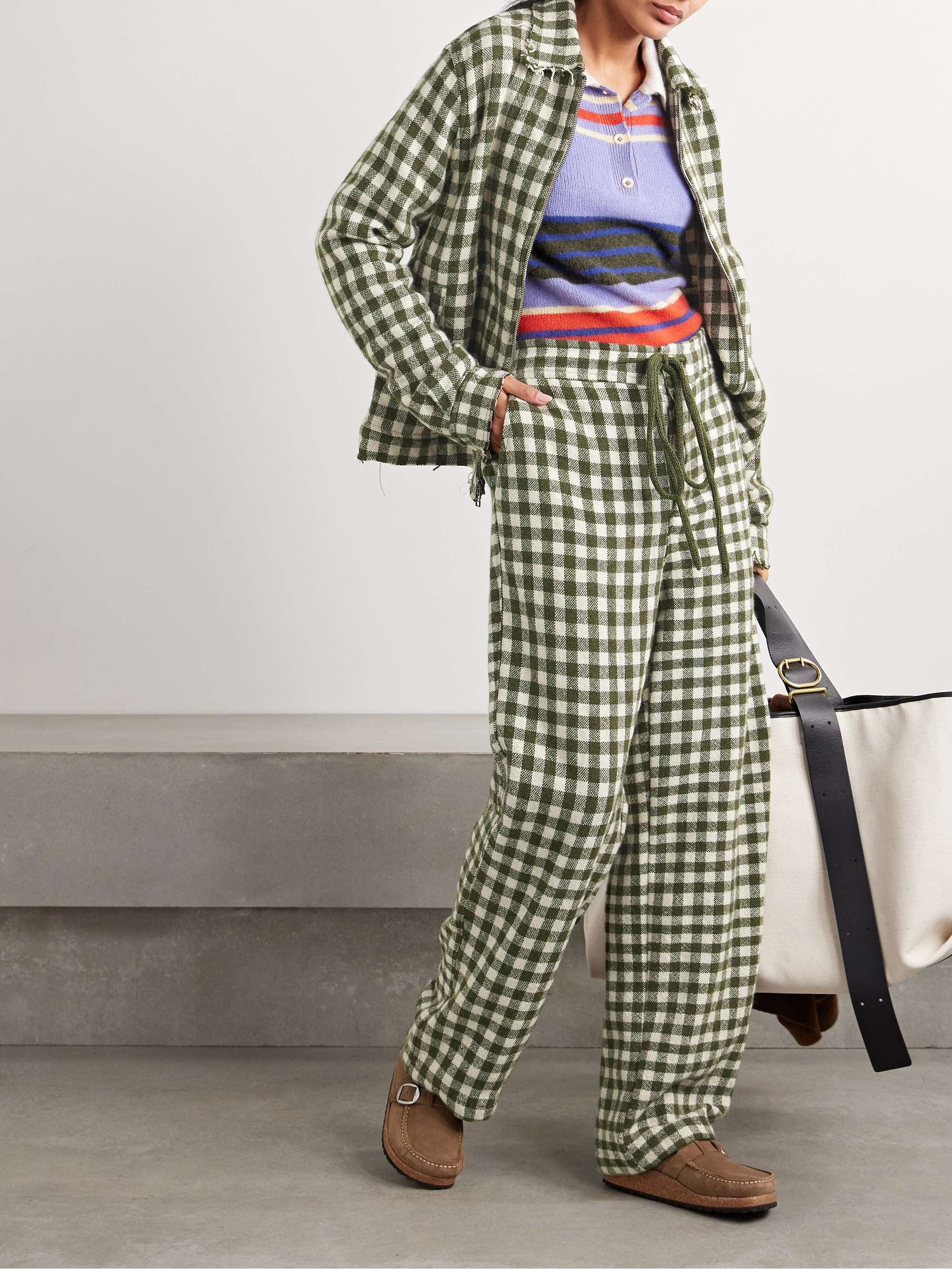 Checked cashmere straight-leg pants view