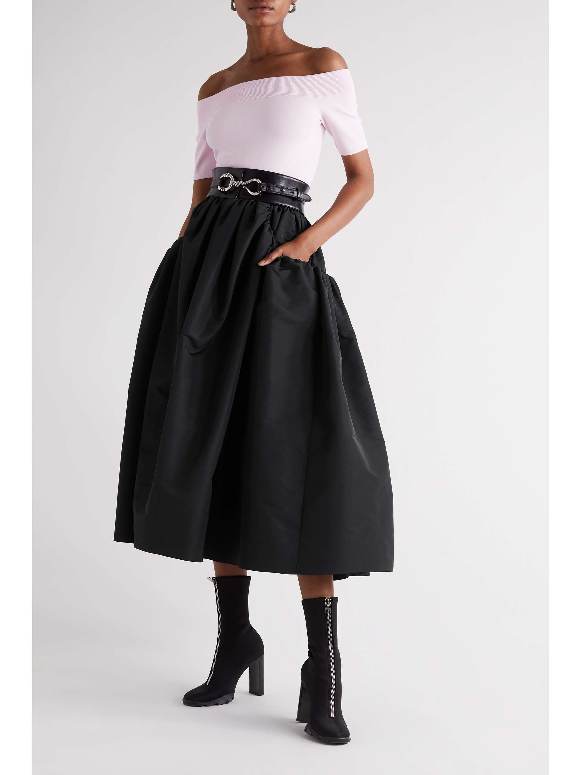 Pleated faille midi skirt view