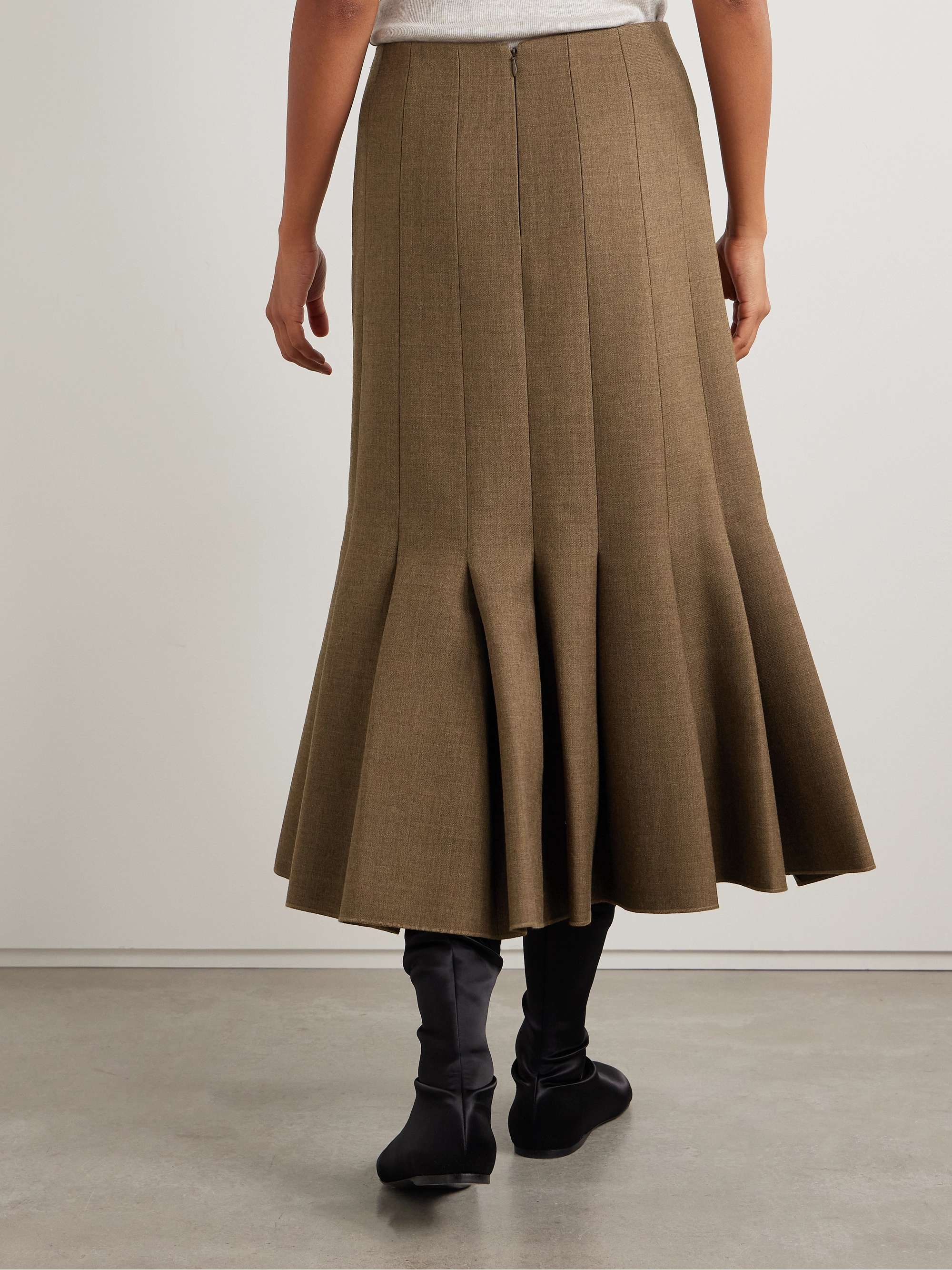 Pleated wool-twill midi skirt view