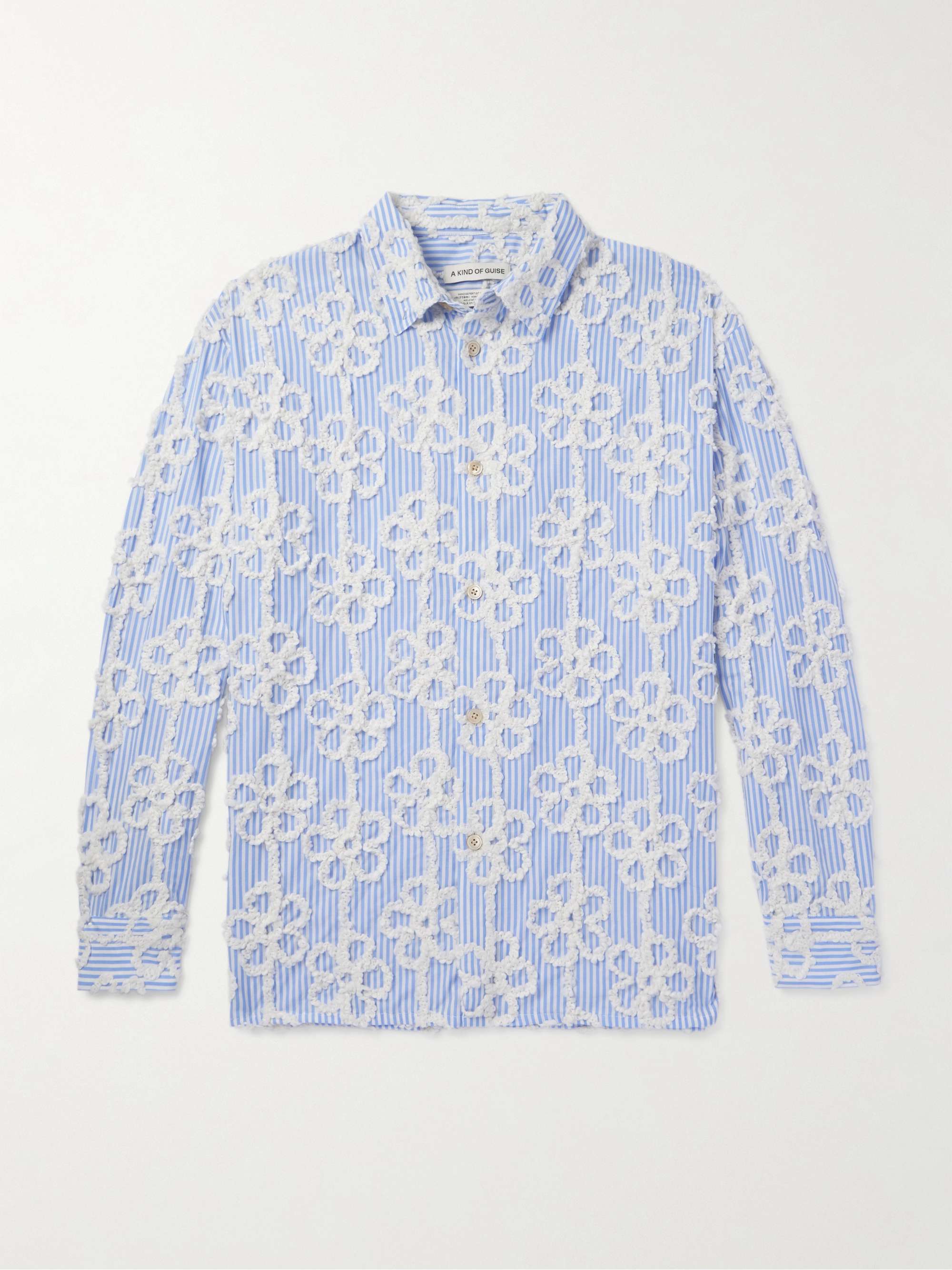 Derbin Striped Bouclé-Trimmed Cotton-Blend Shirt view