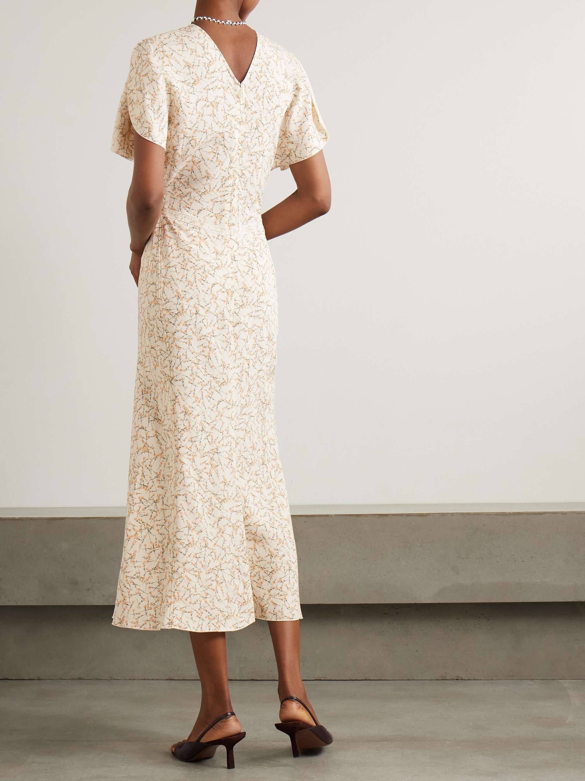 Gathered floral-print voile midi dress view