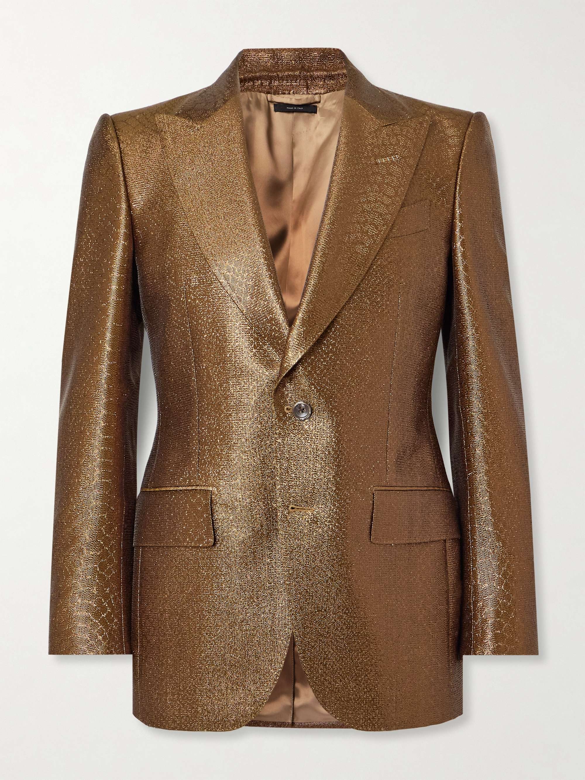 Slim-Fit Croc-Effect Coated Wool-Blend Tuxedo Jacket view