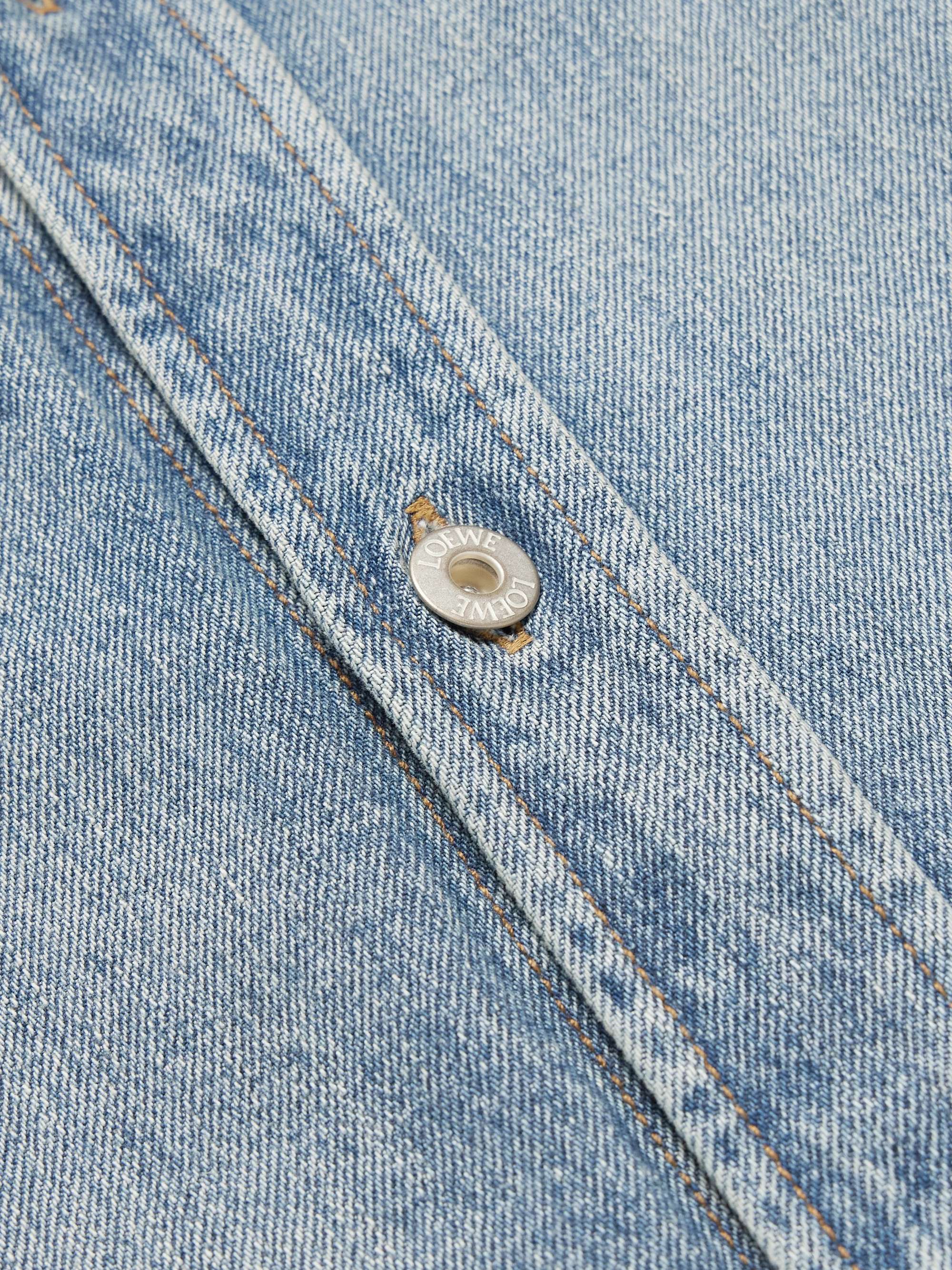 Logo-Embroidered Distressed Denim Overshirt view