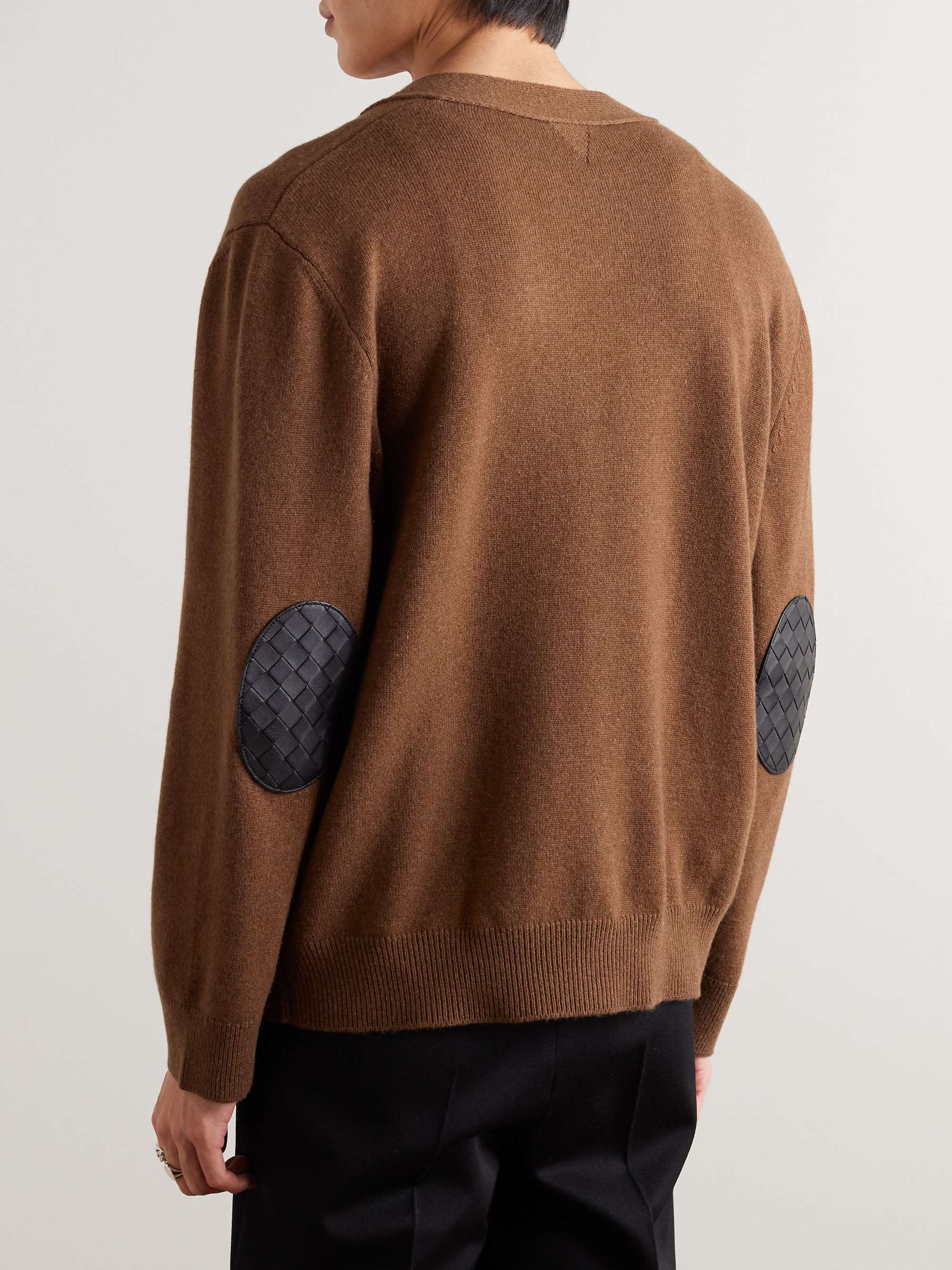 Intrecciato Leather-Trimmed Cashmere-Blend Cardigan view