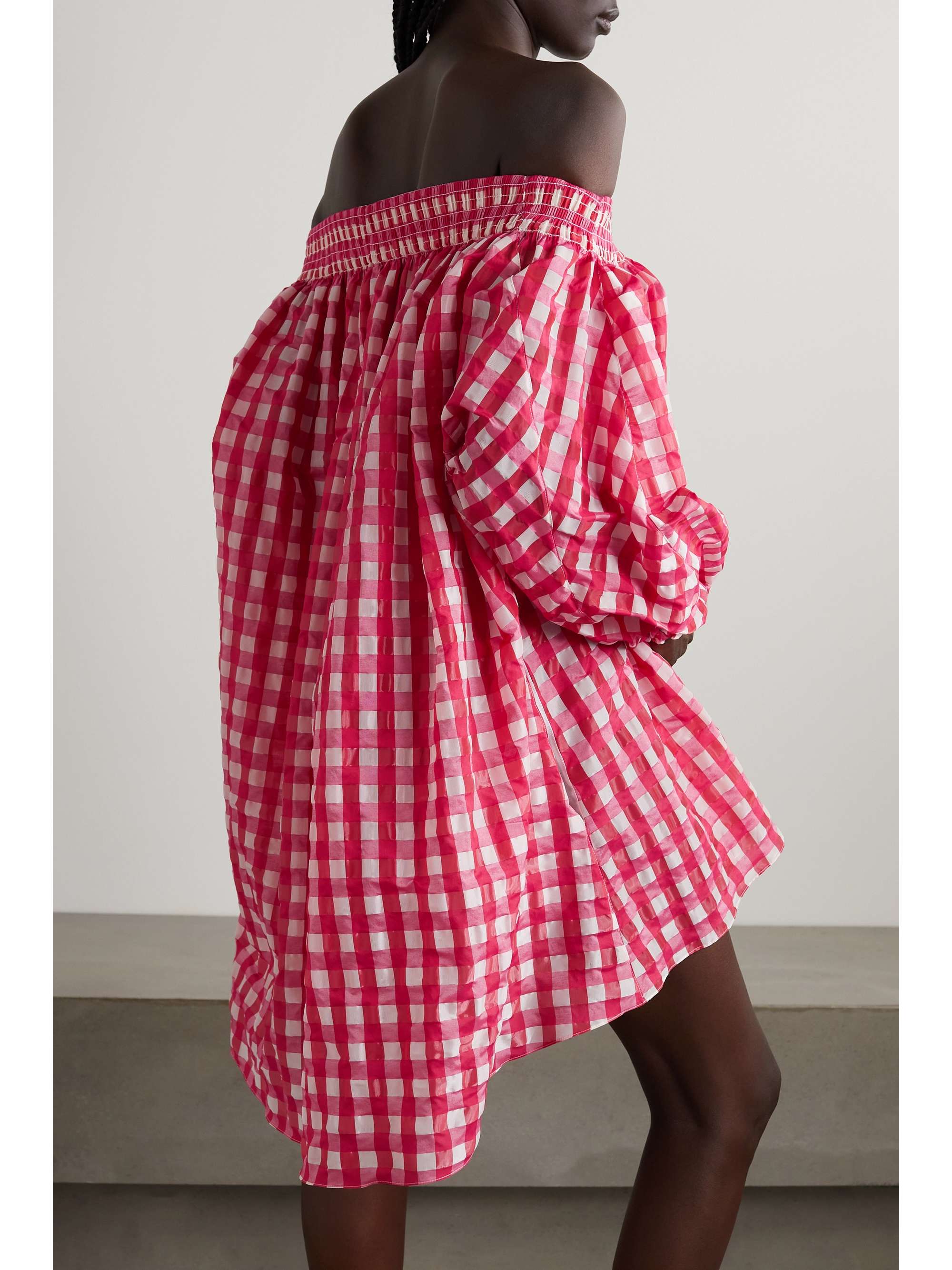 Archetypes off-the-shoulder gingham seersucker mini dress view