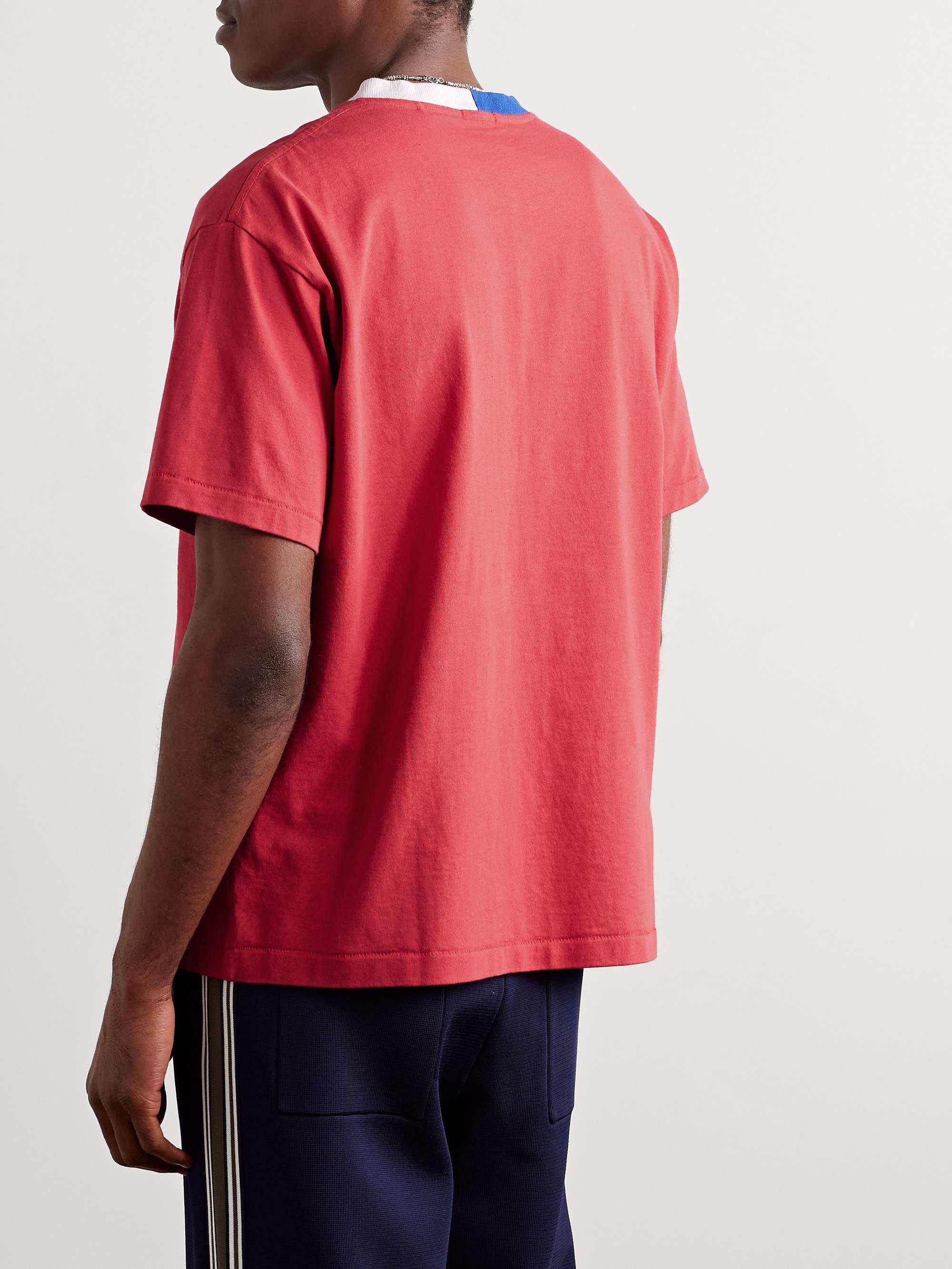 Embroidered Striped Cotton-Jersey T-Shirt view