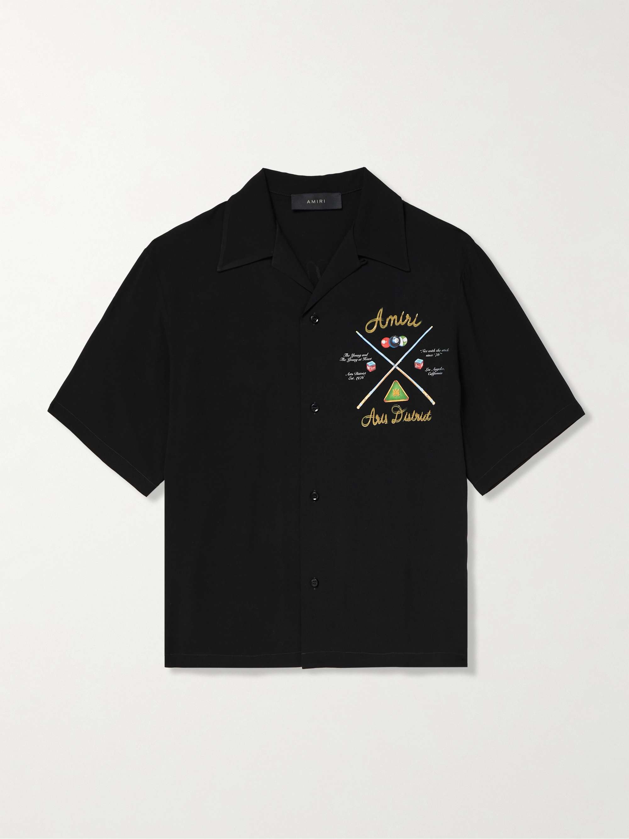 Pool Cue Convertible-Collar Logo-Print Matte-Satin Shirt view