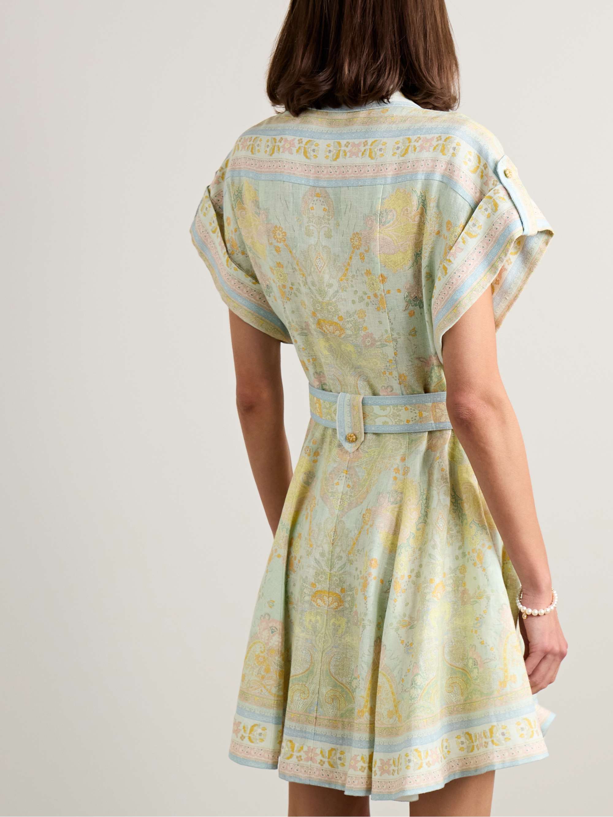 Acacia belted paisley-print linen mini shirt dress view