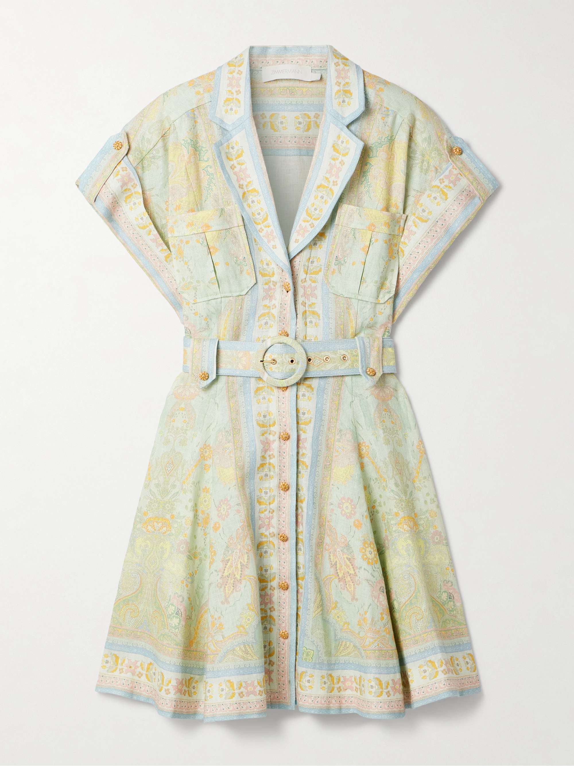 Acacia belted paisley-print linen mini shirt dress view
