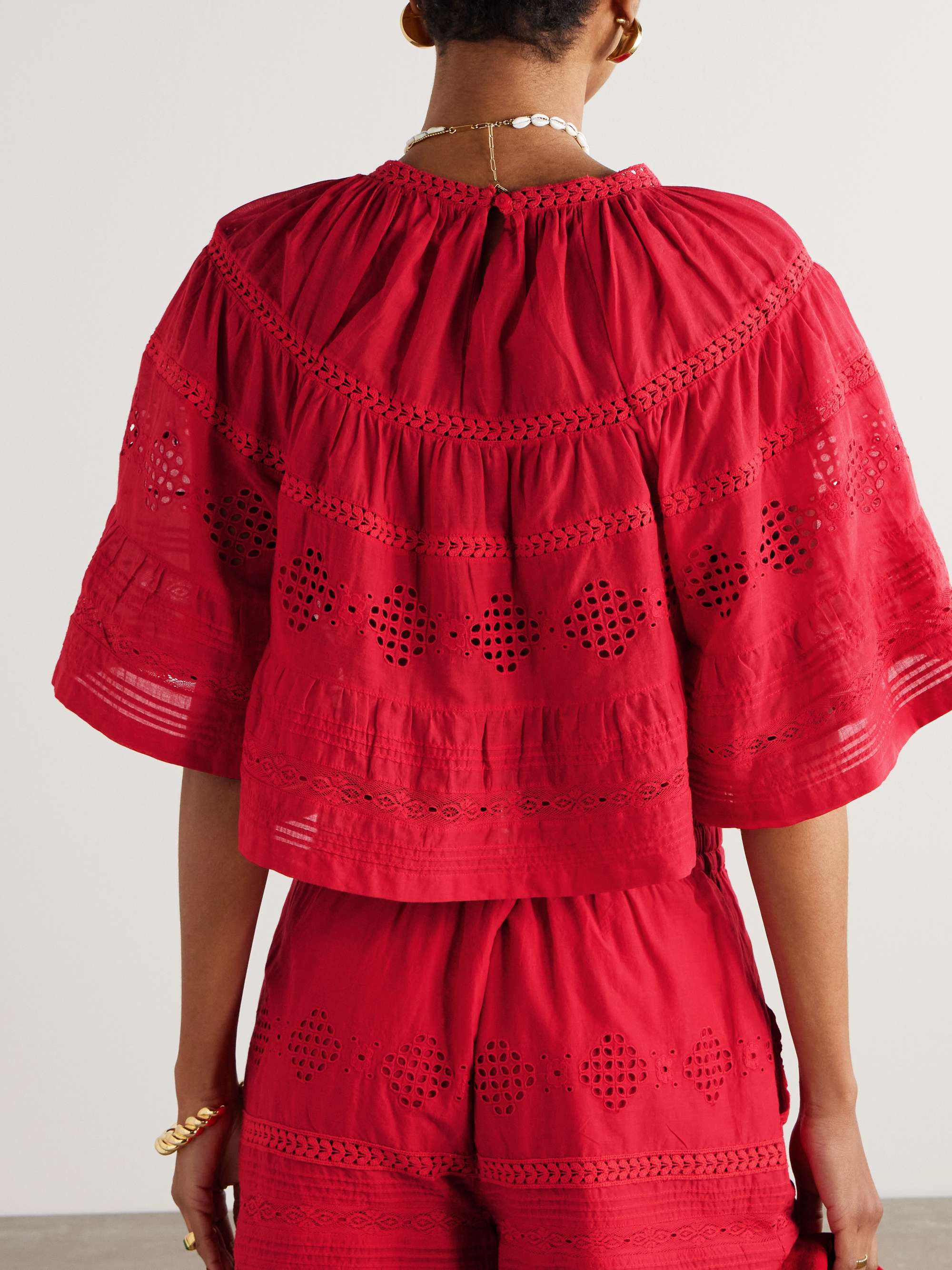 Dilama crochet-trimmed broderie anglaise organic cotton-voile blouse view