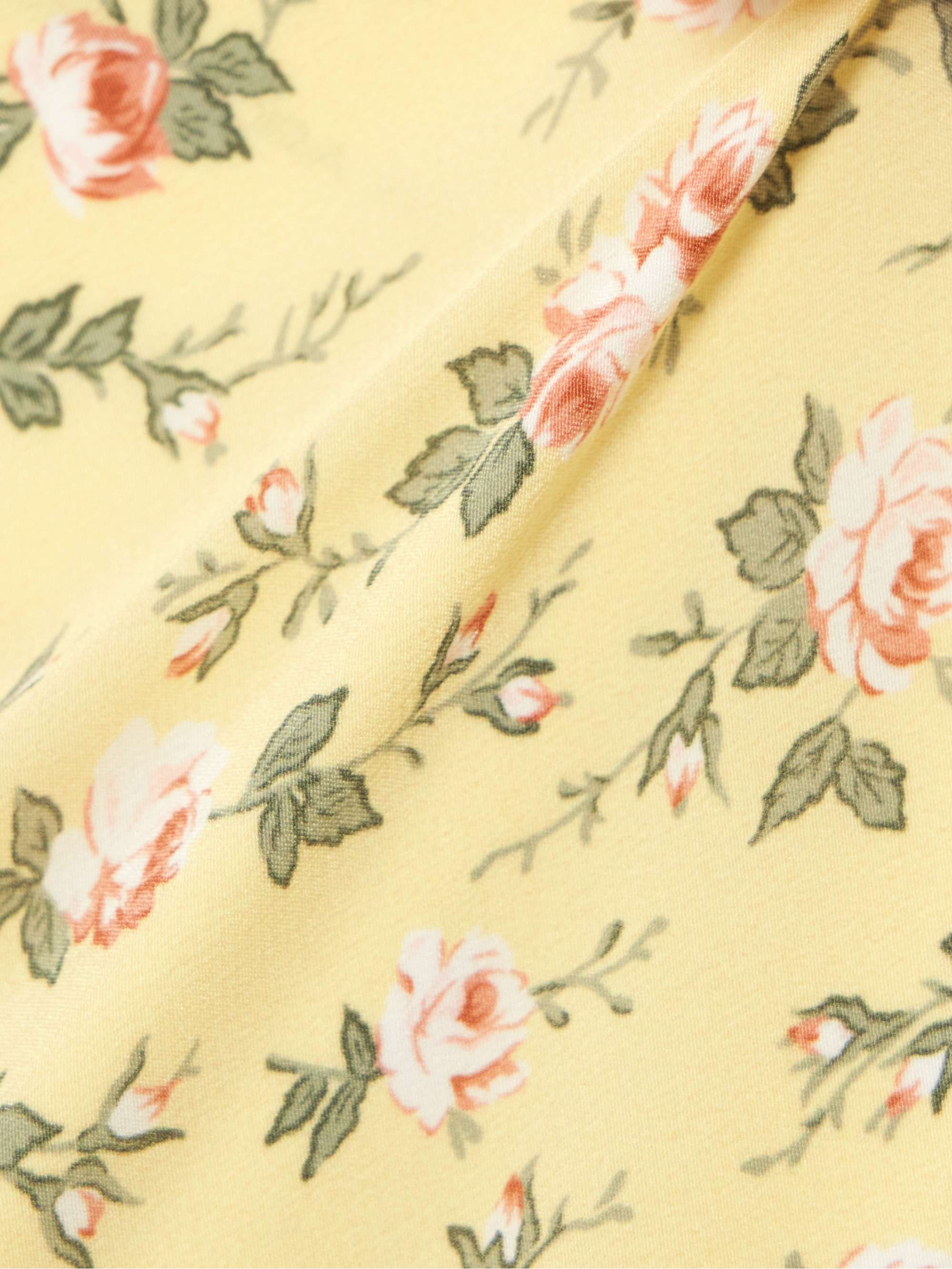 Bow-detailed ruffled floral-print silk crepe de chine midi dress view