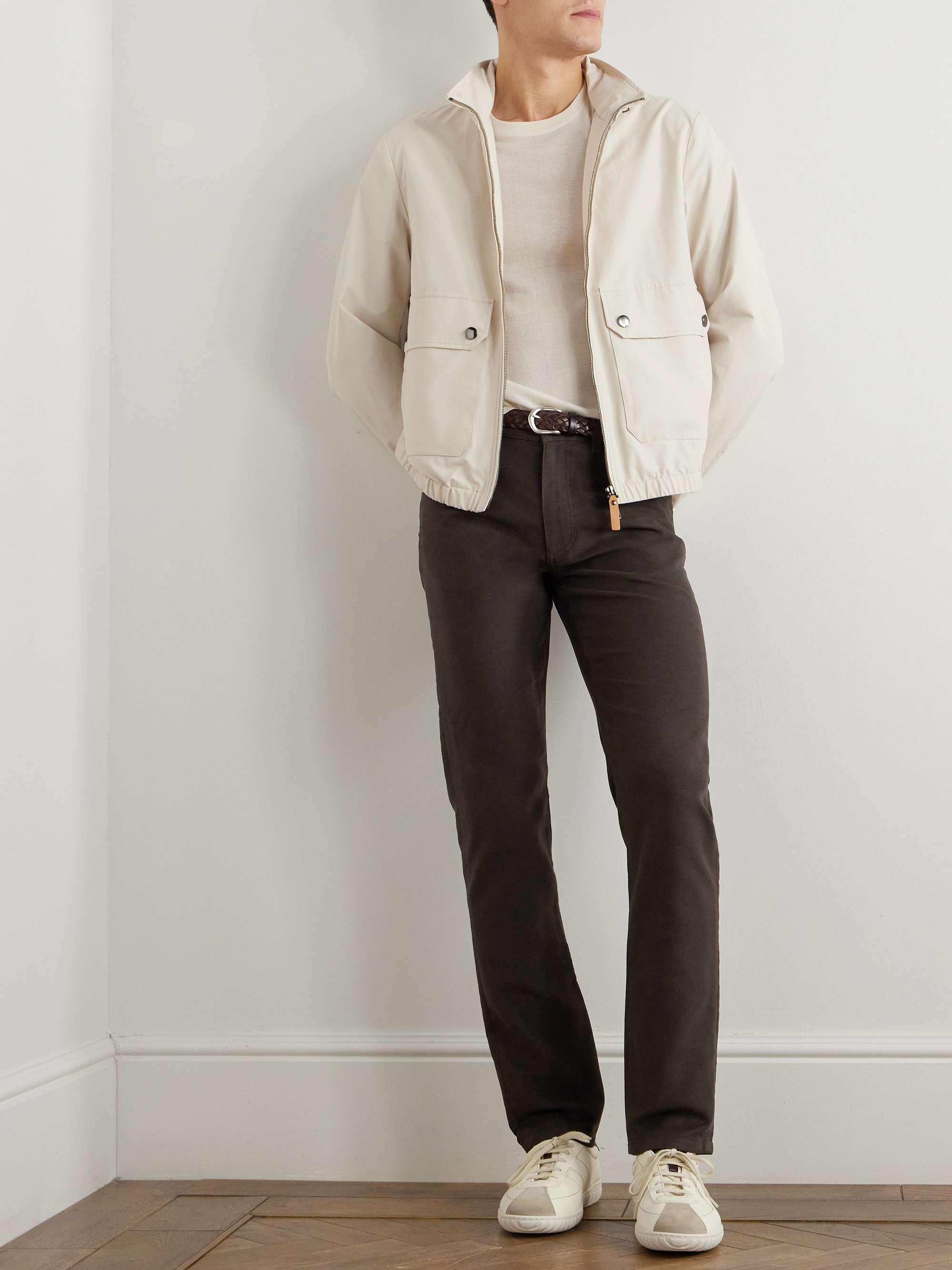City Slim-Fit Tapered Cotton and Cashmere-Blend Trousers view