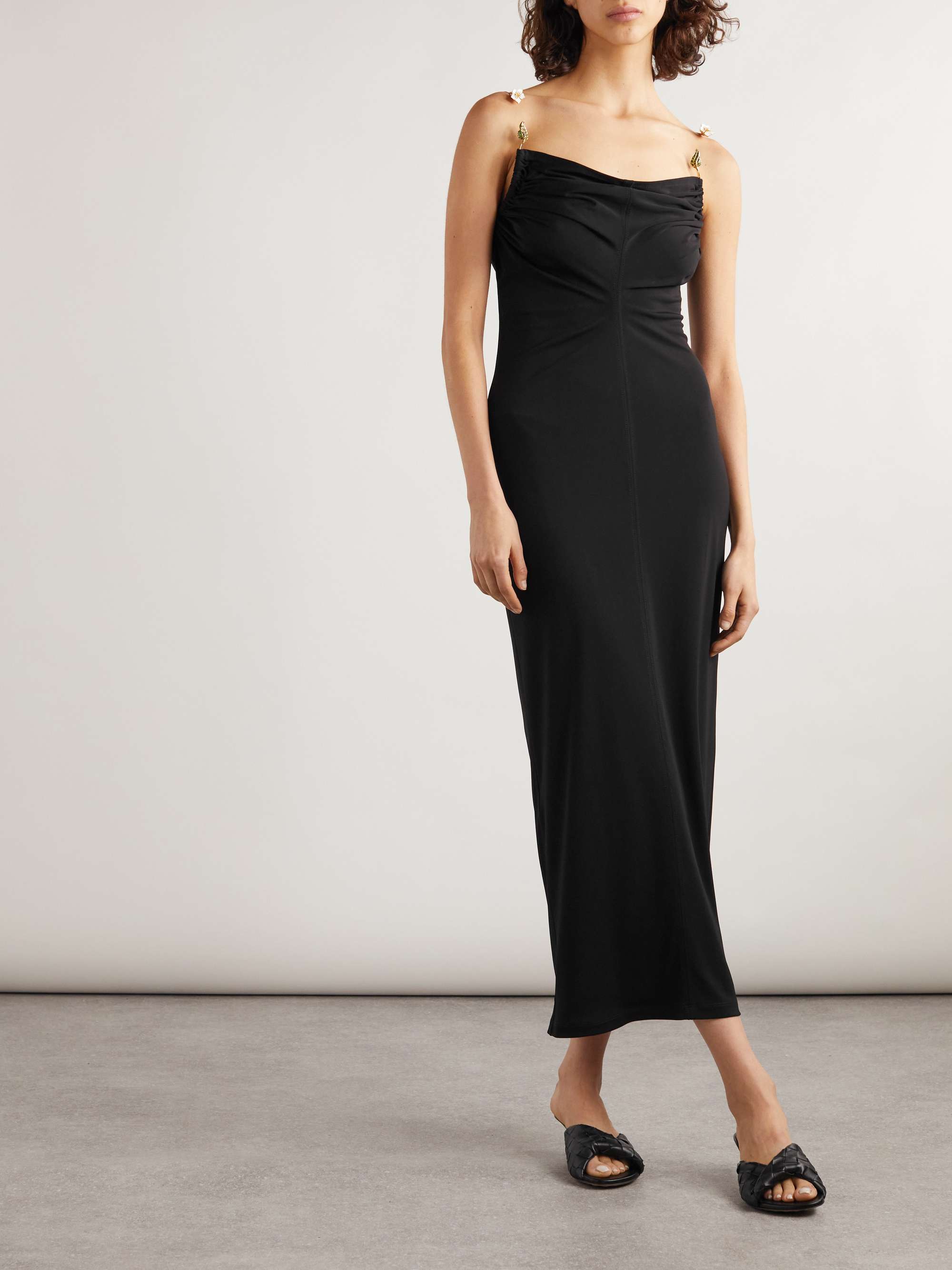 Embellished ruched crepe maxi dress view