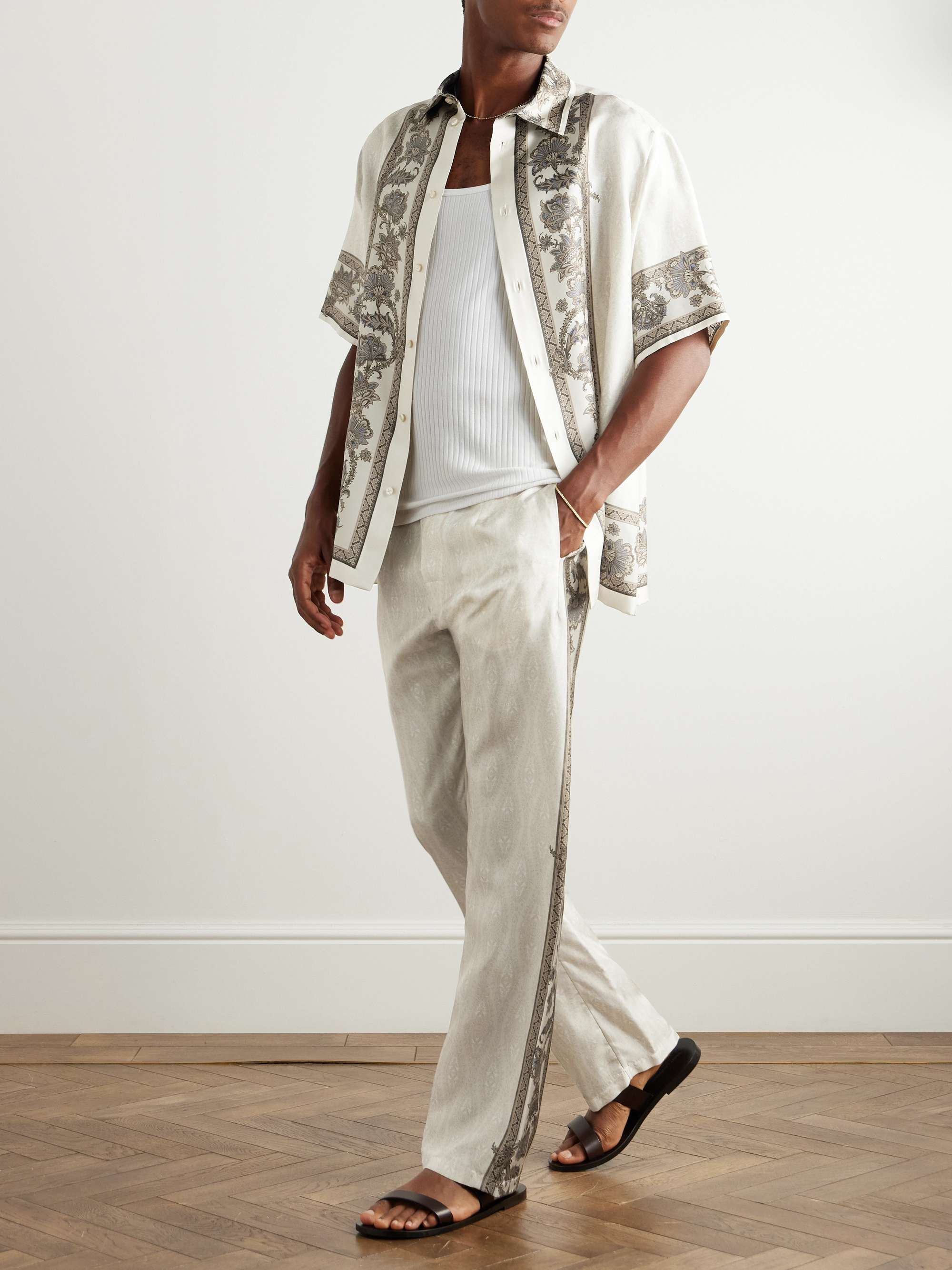 Slim-Fit Straight-Leg Printed Silk-Twill Trousers view