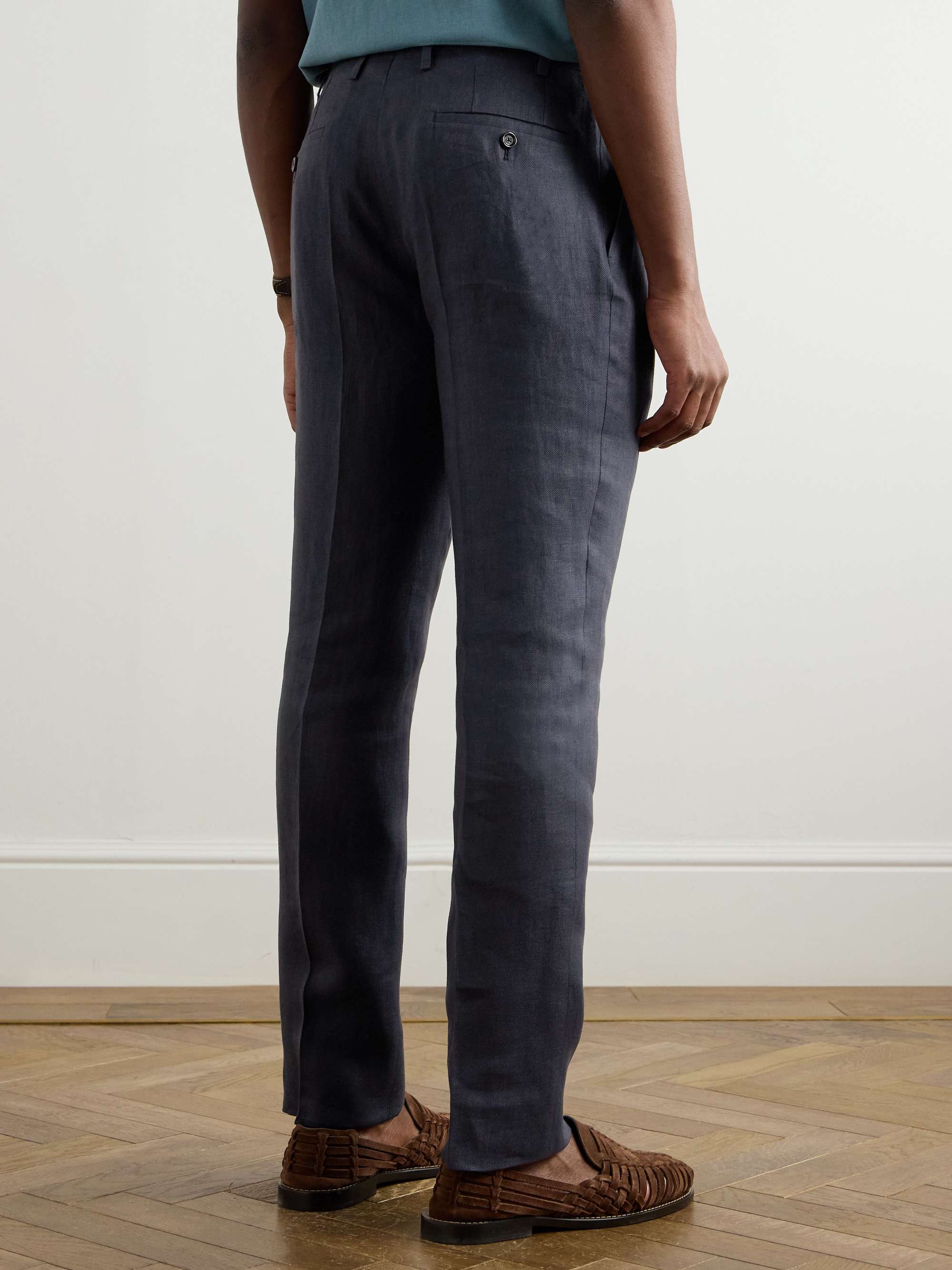 Soho Straight-Leg Pleated Linen-Twill Suit Trousers view