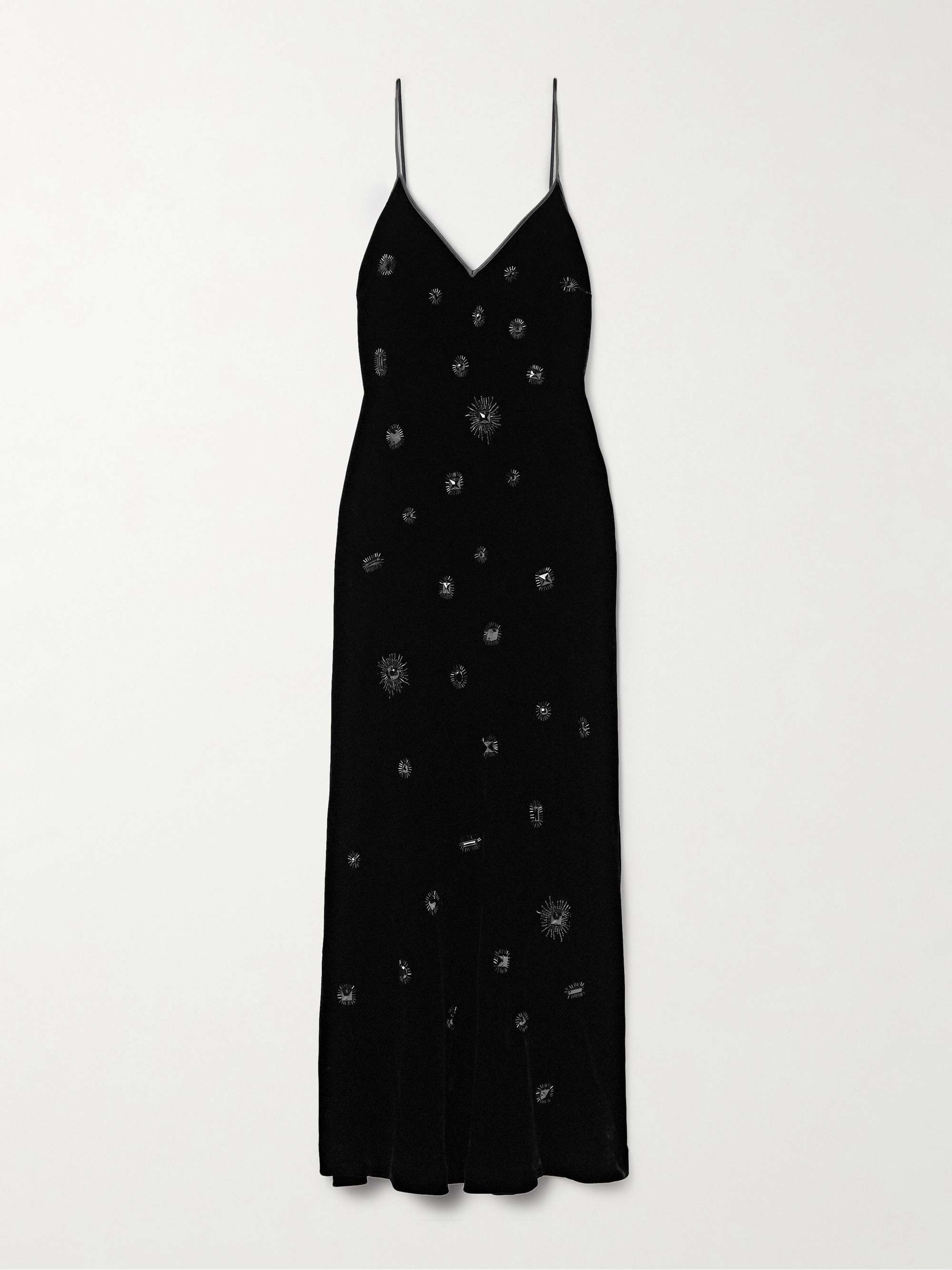 Embellished silk-satin trimmed velvet midi dress view