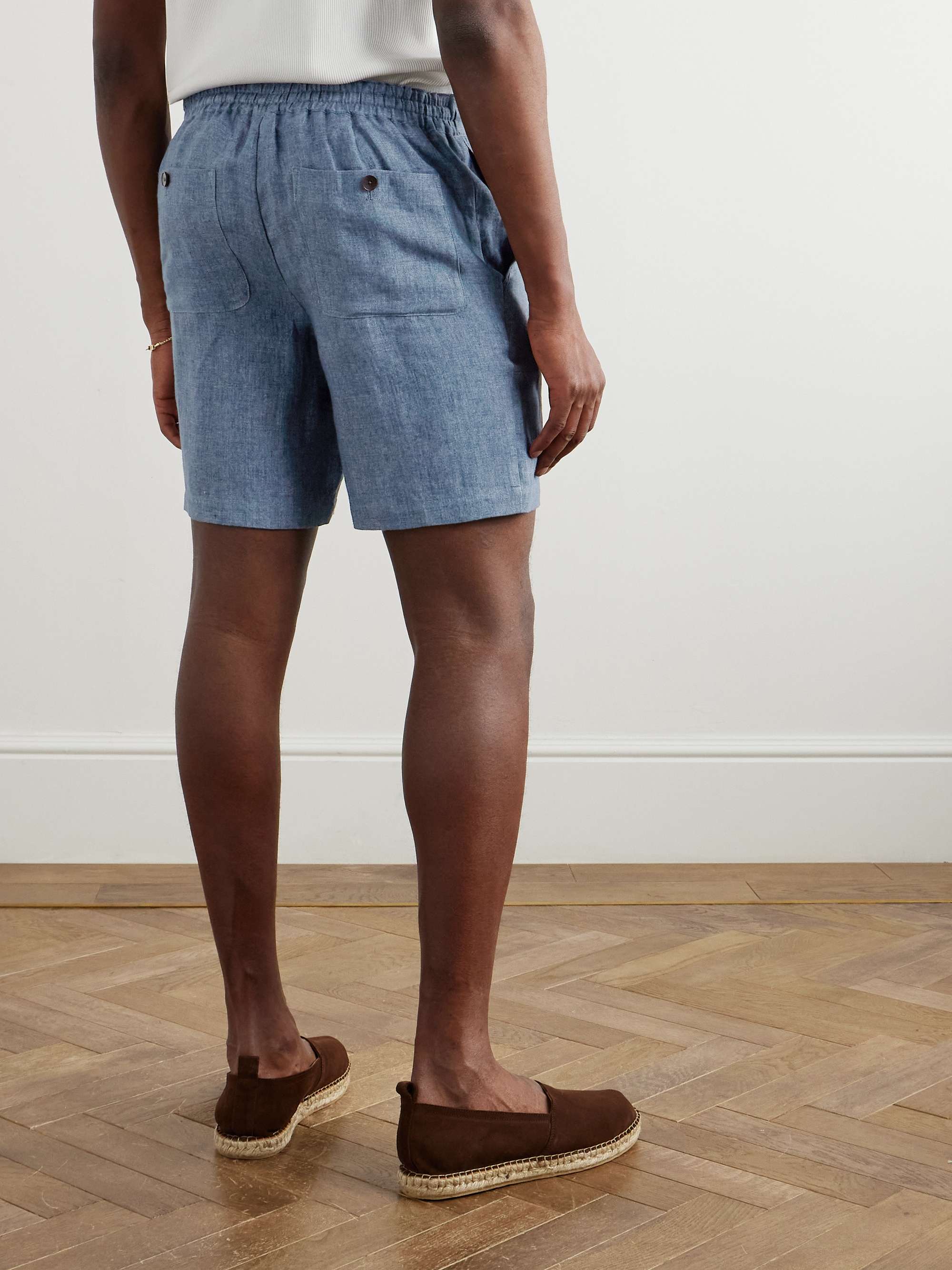 Straight-Leg Linen-Chambray Drawstring Shorts view