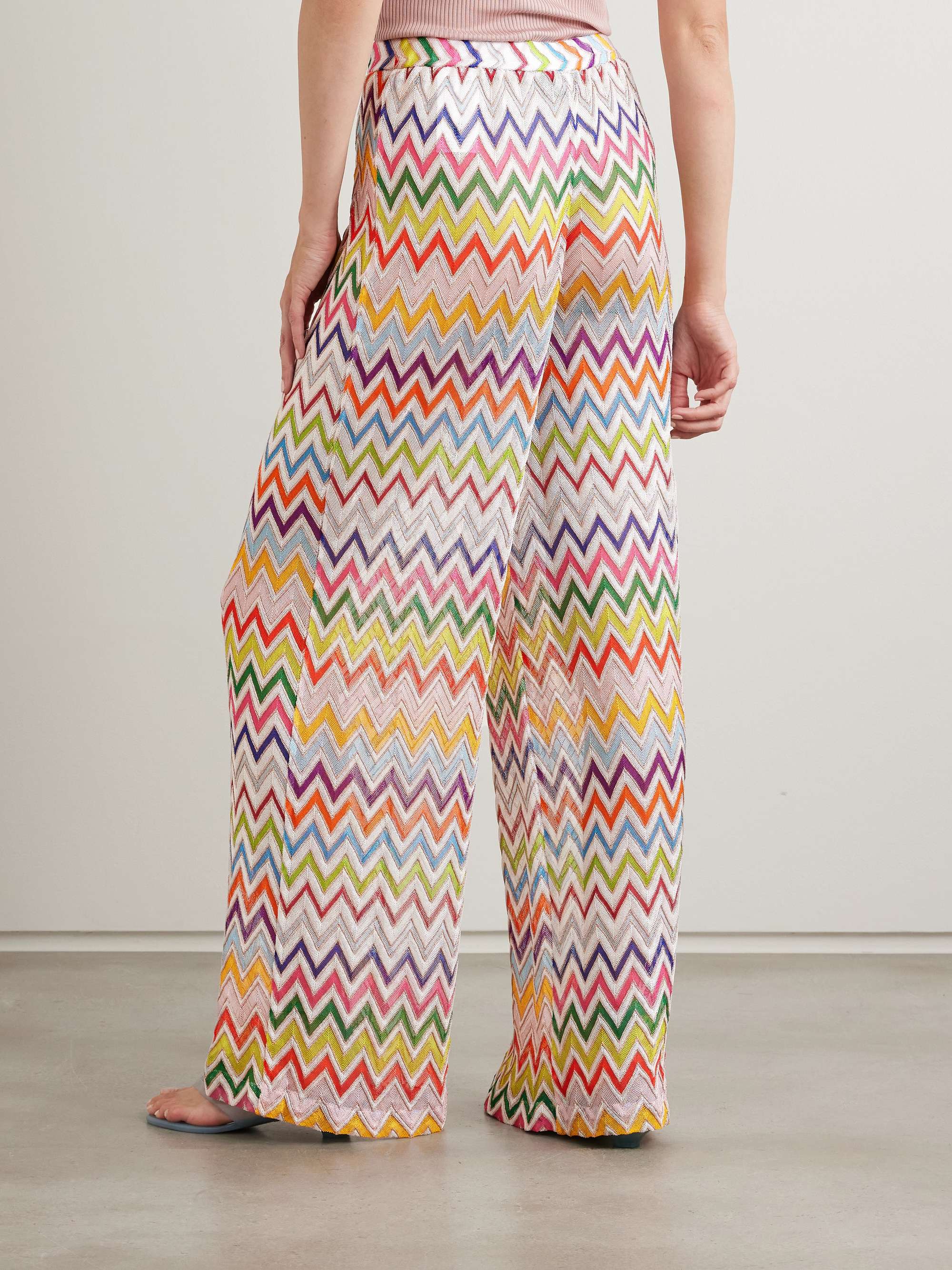 Striped metallic crochet-knit pants view