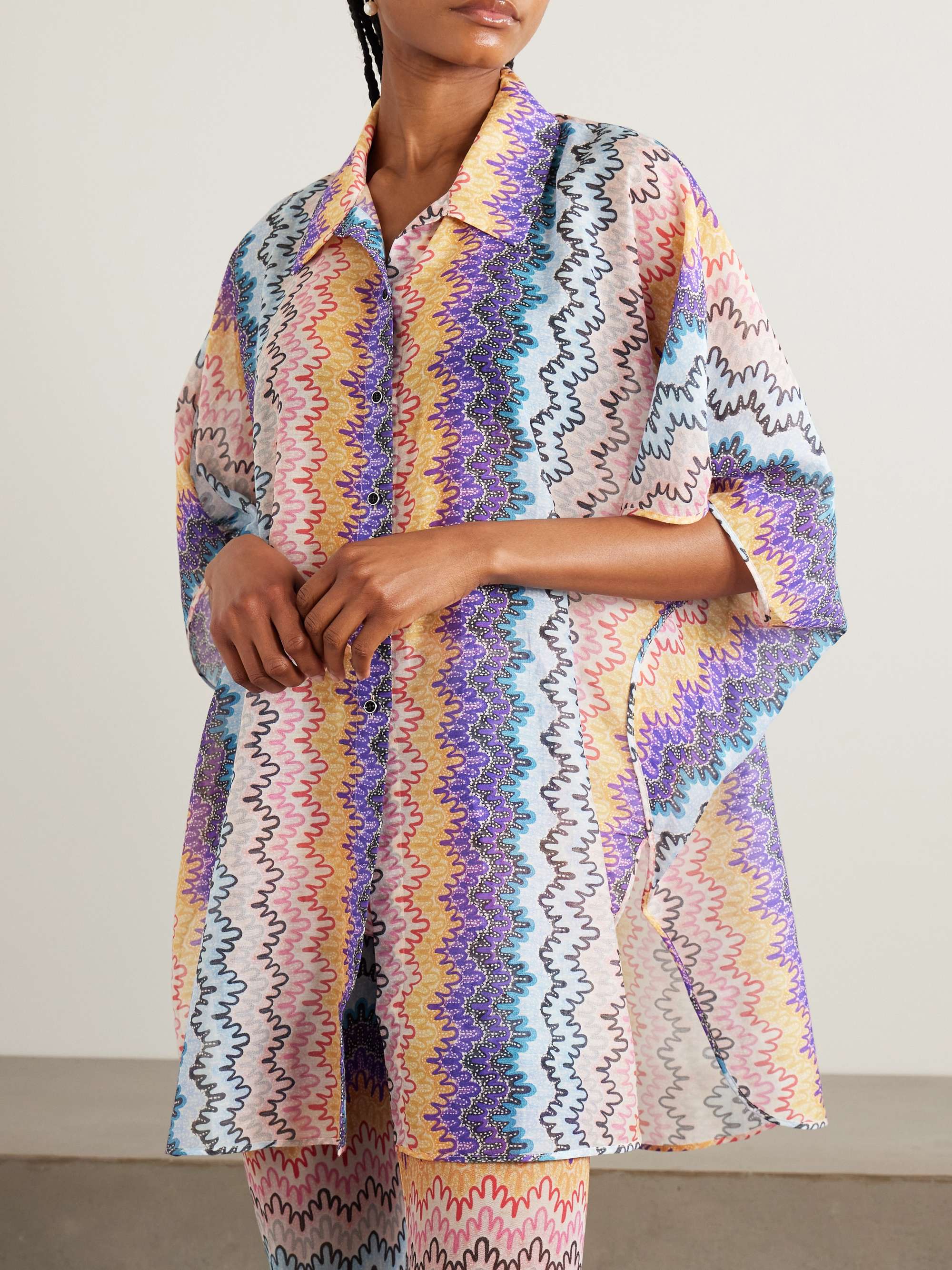 Printed cotton and silk-blend shirt view