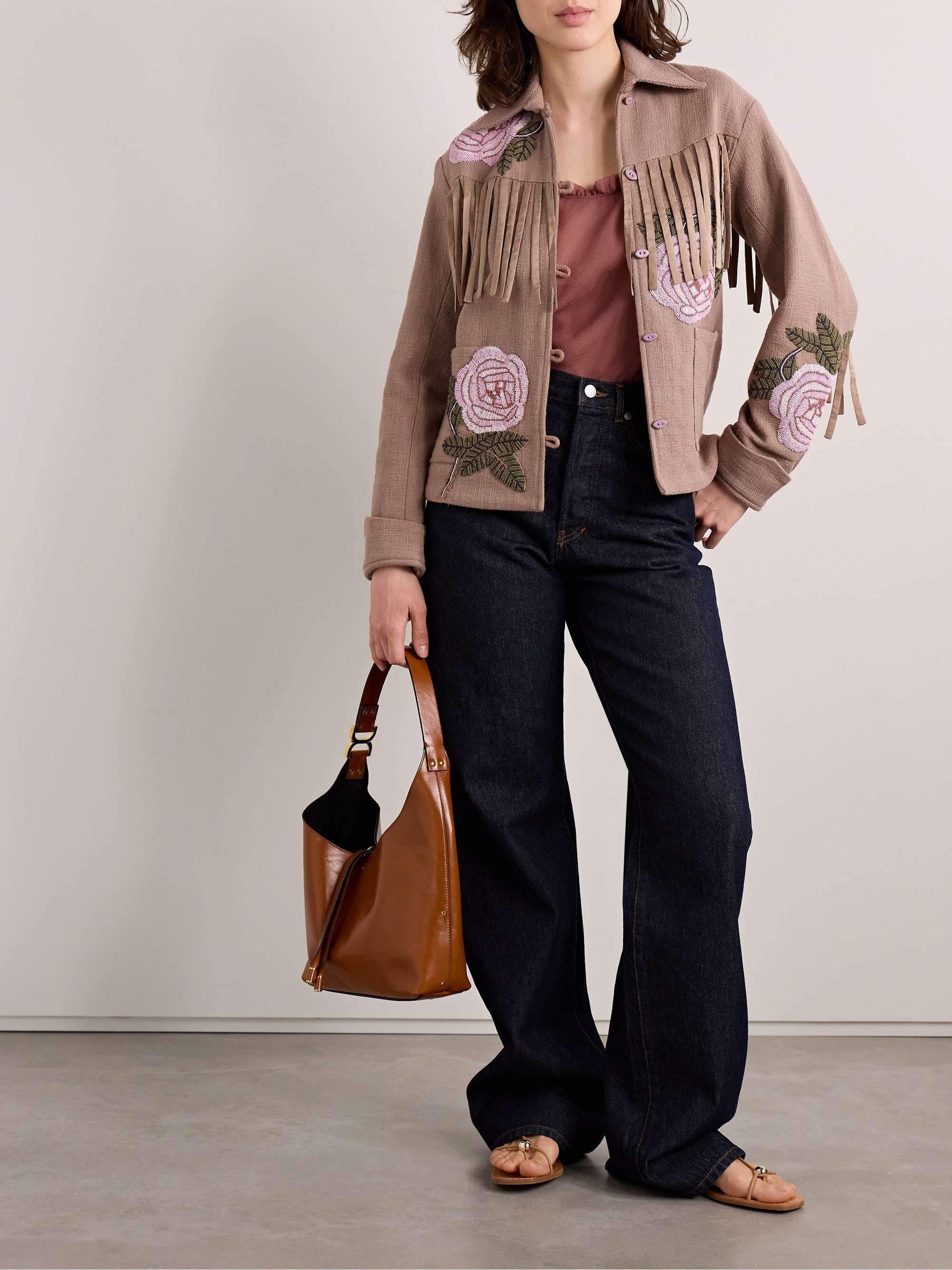 Jude fringed bead-embellished cotton-canvas jacket view