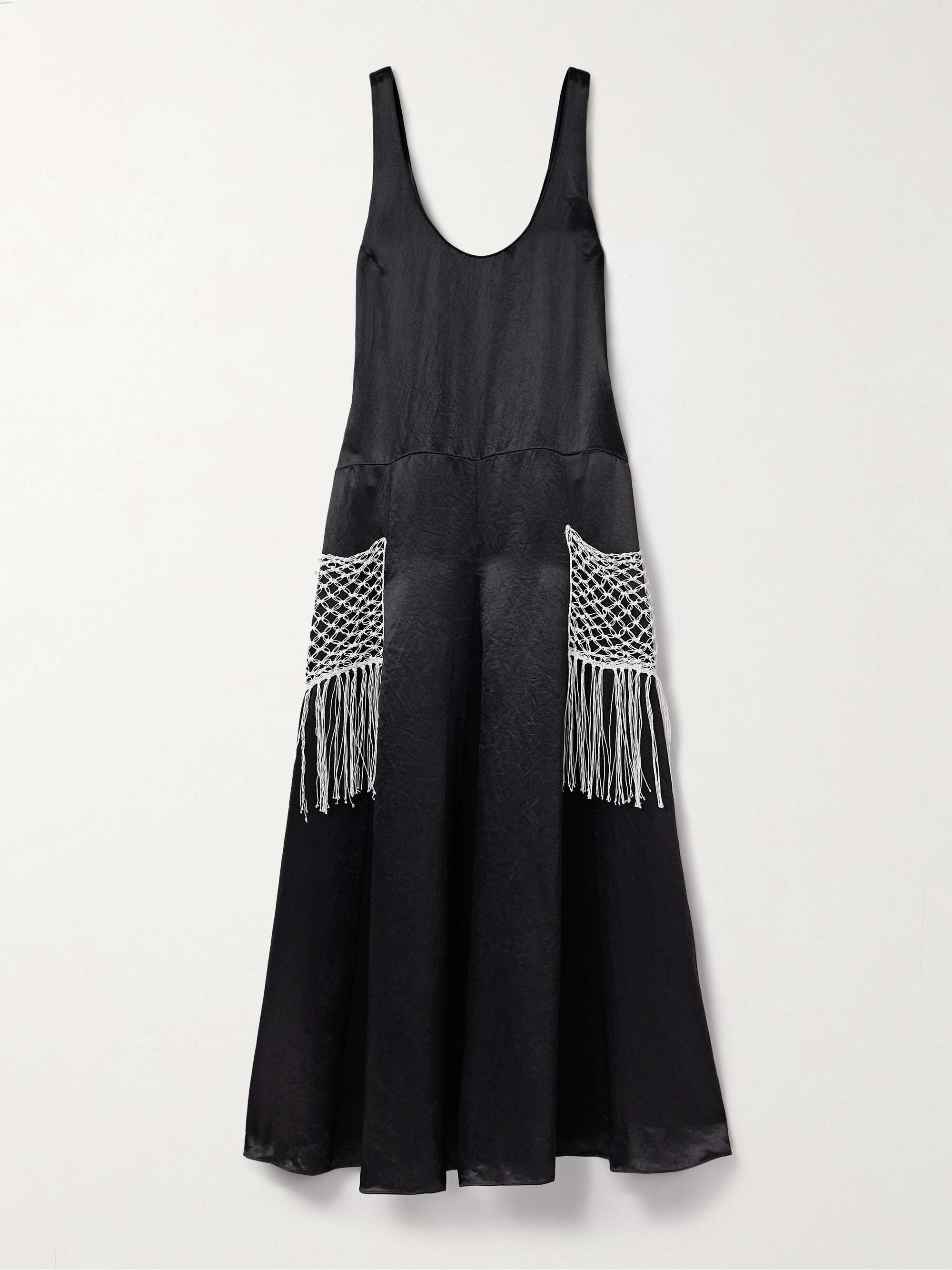 Macramé-trimmed satin-twill maxi dress view