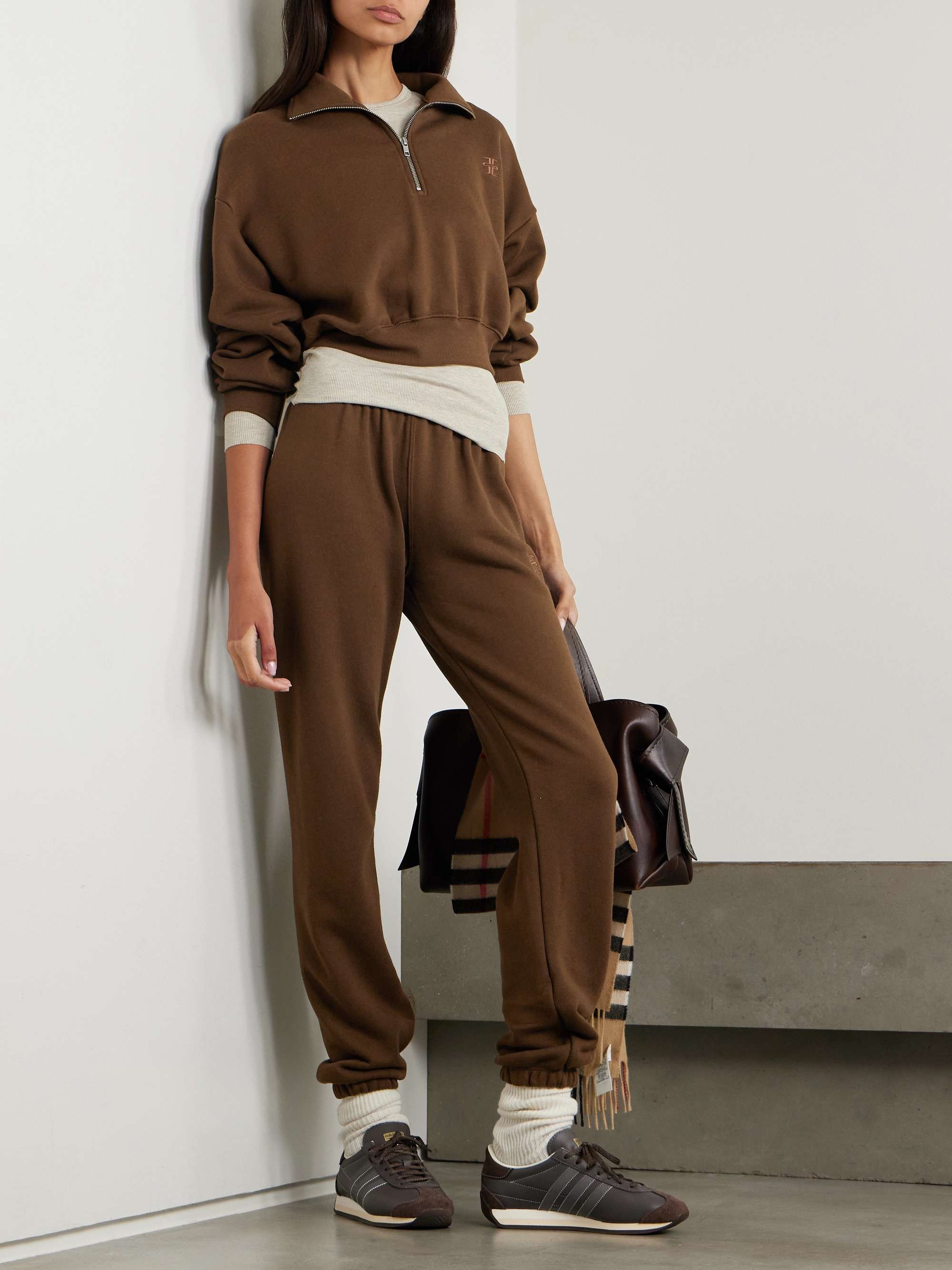 Cotton and modal-blend jersey tapered track pants view