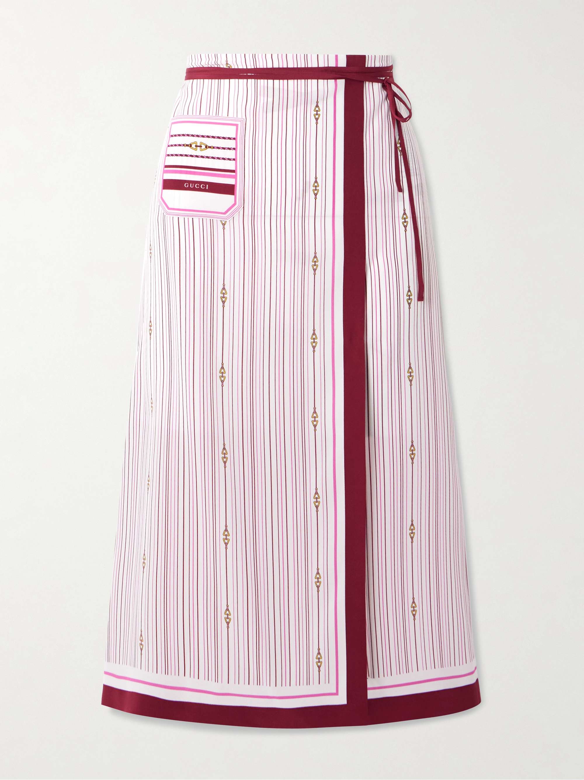 Printed striped wrap-effect silk midi skirt view