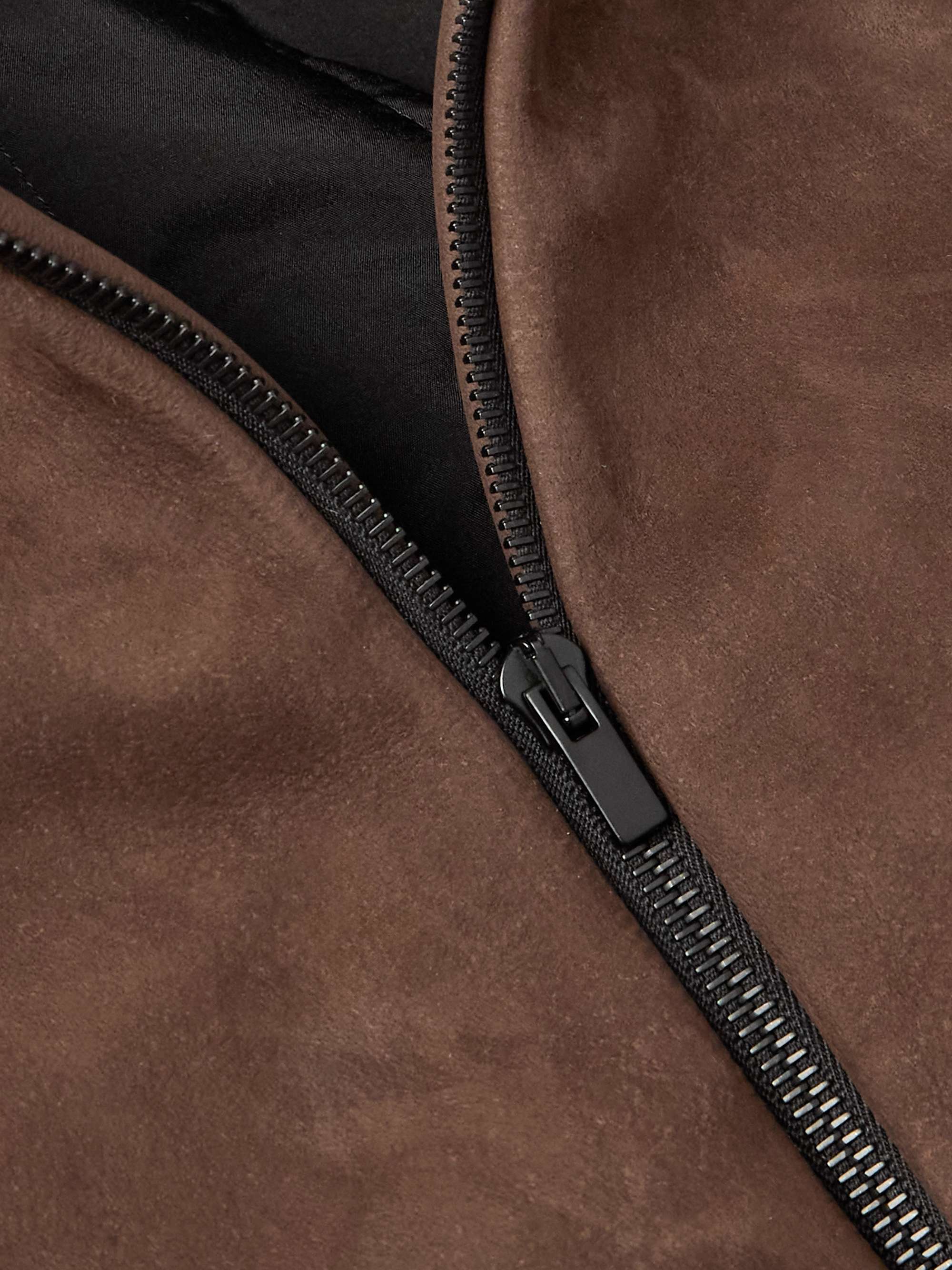Logo-Appliquéd Nubuck Hooded Bomber Jacket view