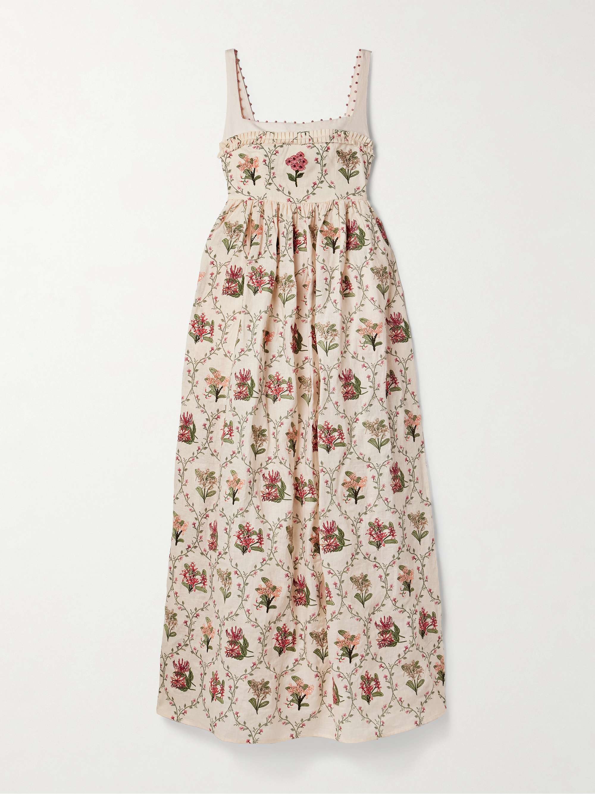 Barbara Orquidea embellished floral-print linen maxi dress view