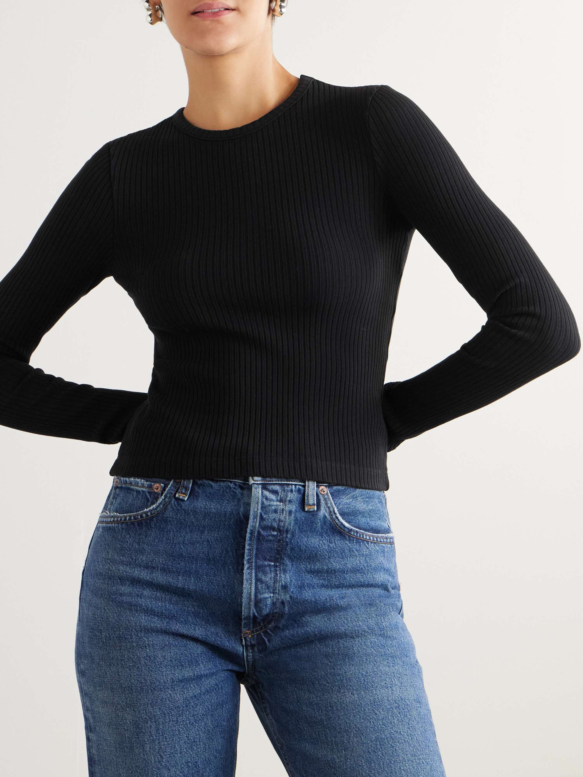 Alma ribbed stretch organic cotton top view