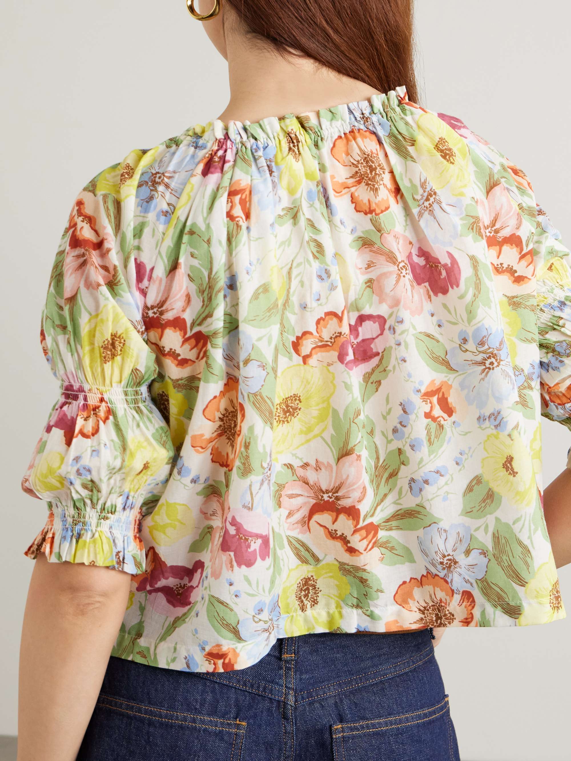 Inez gathered floral-print organic cotton-voile blouse view