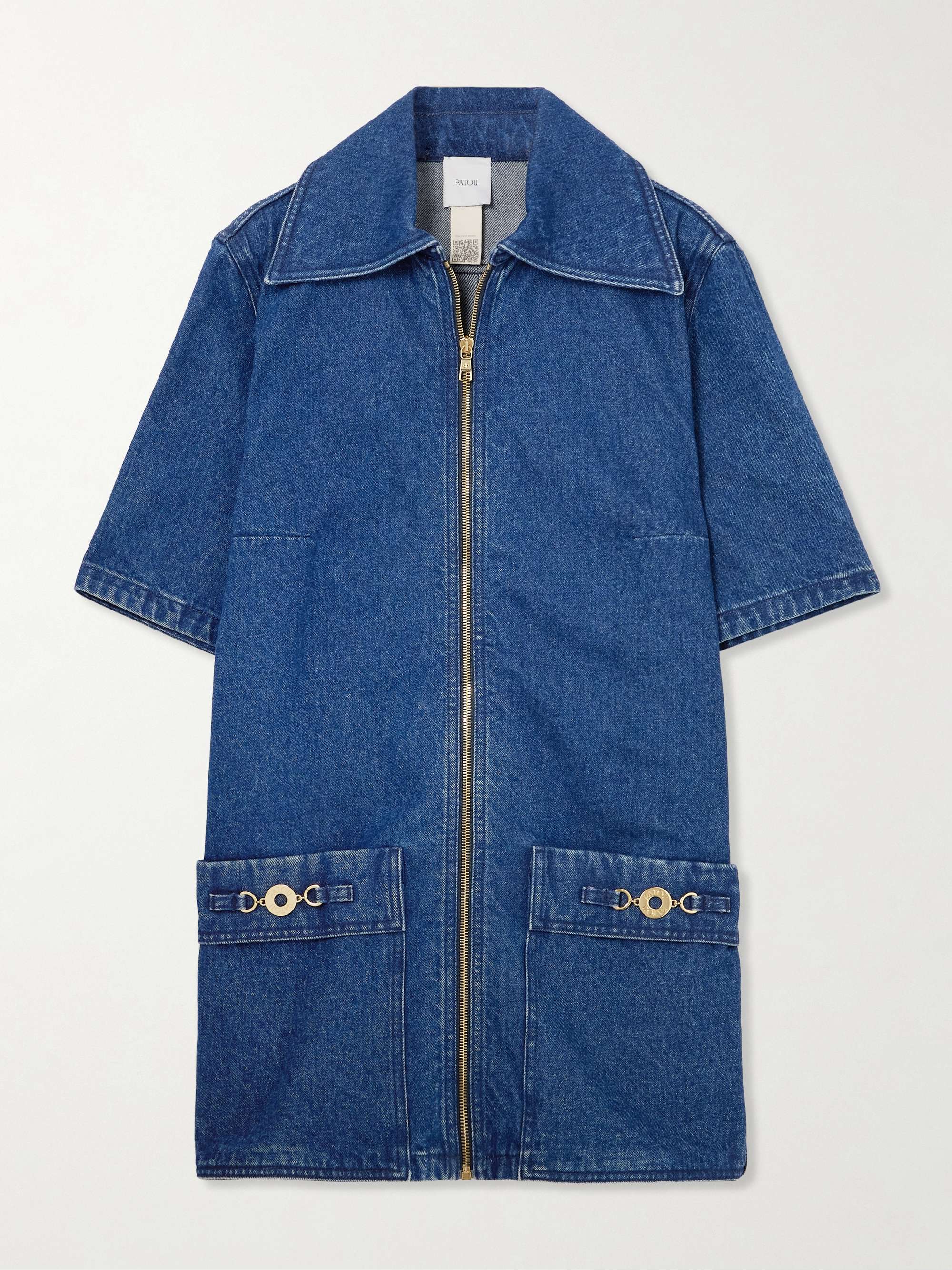 Embellished denim mini shirt dress view
