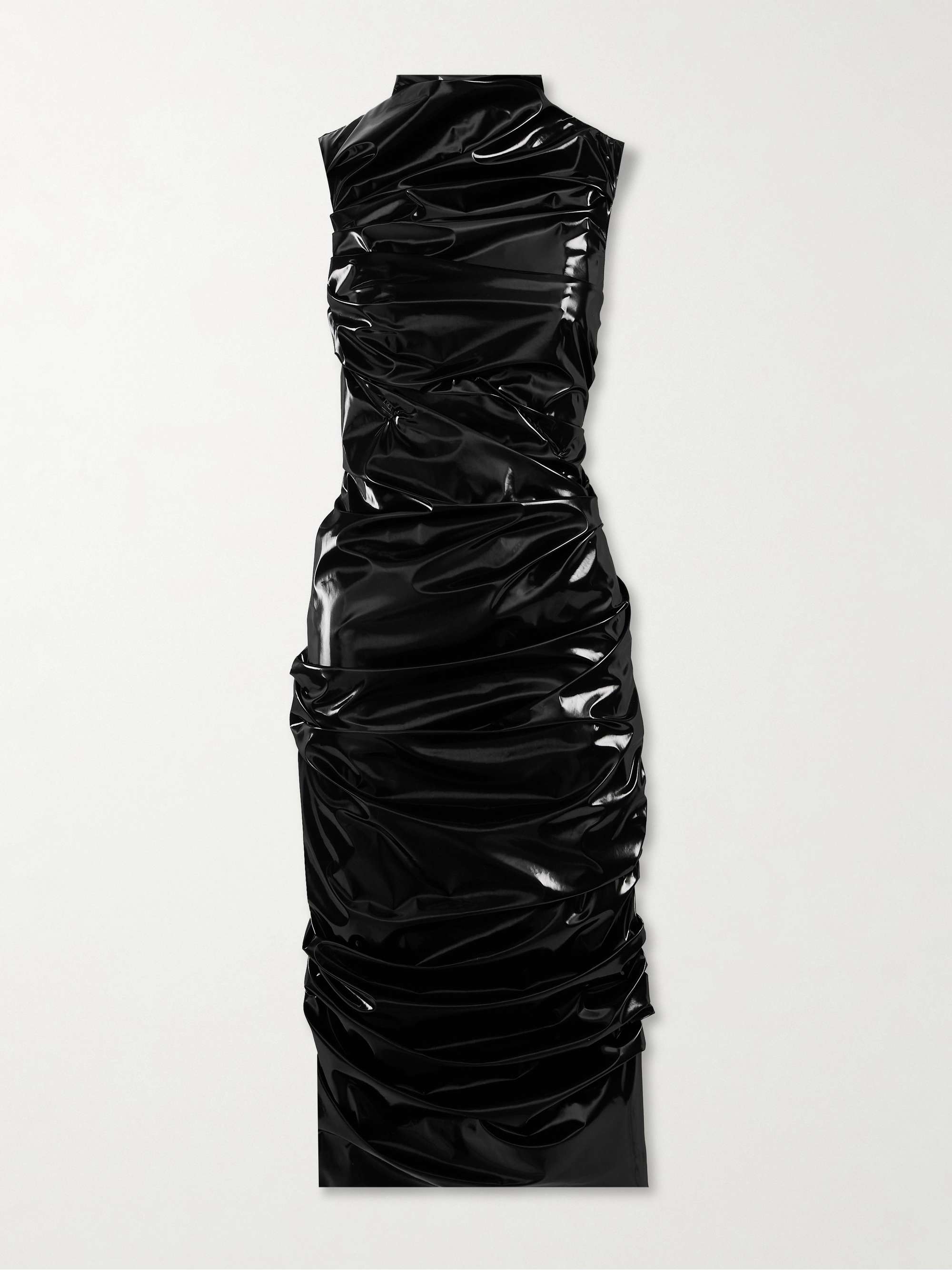 Ruched PU-coated crepe midi dress view
