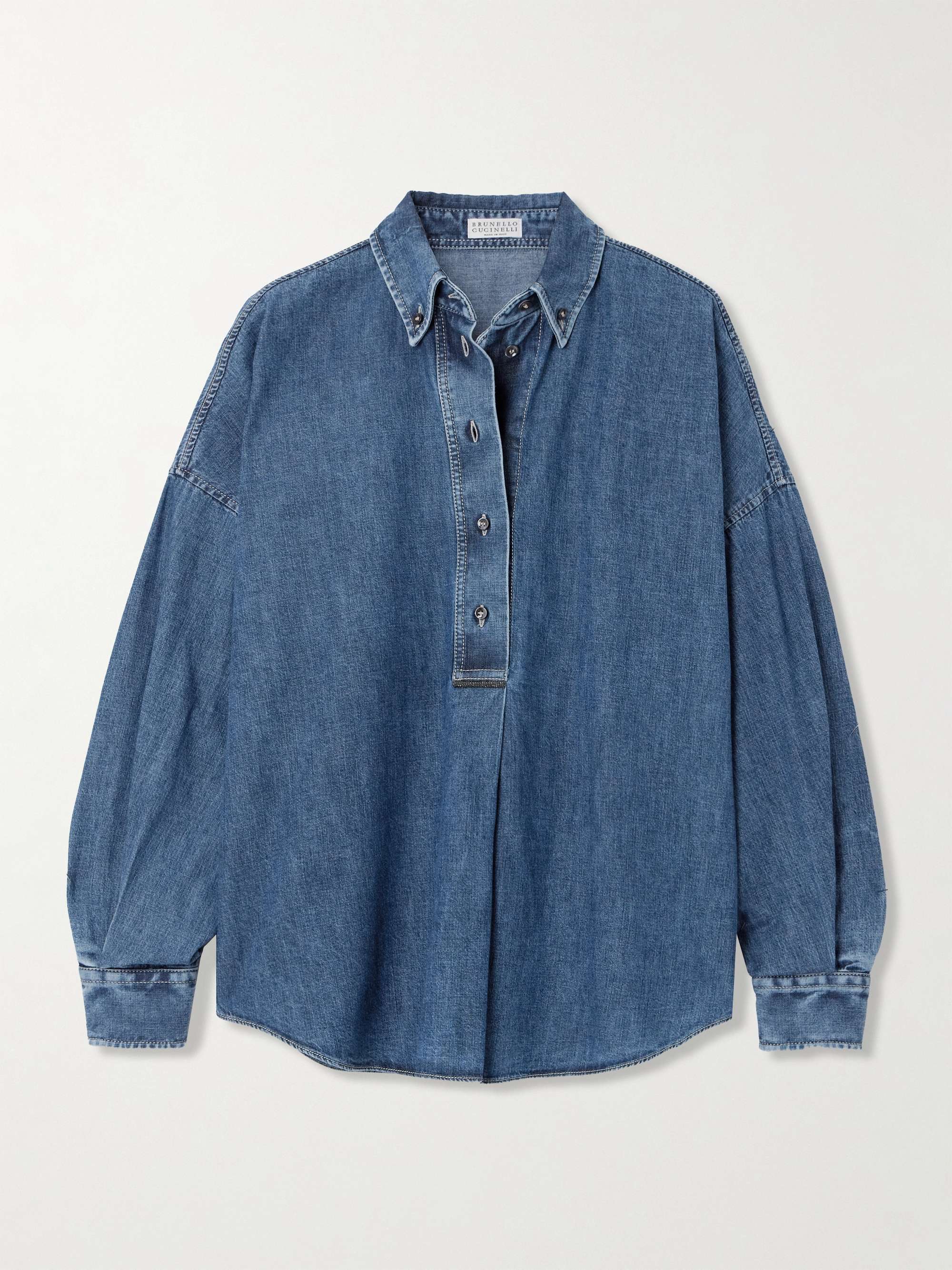 Bead-embellished denim shirt view