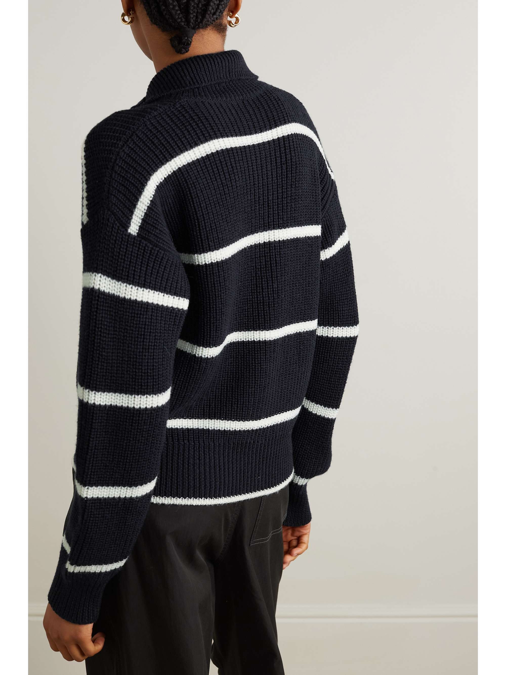 Appliquéd striped wool sweater view