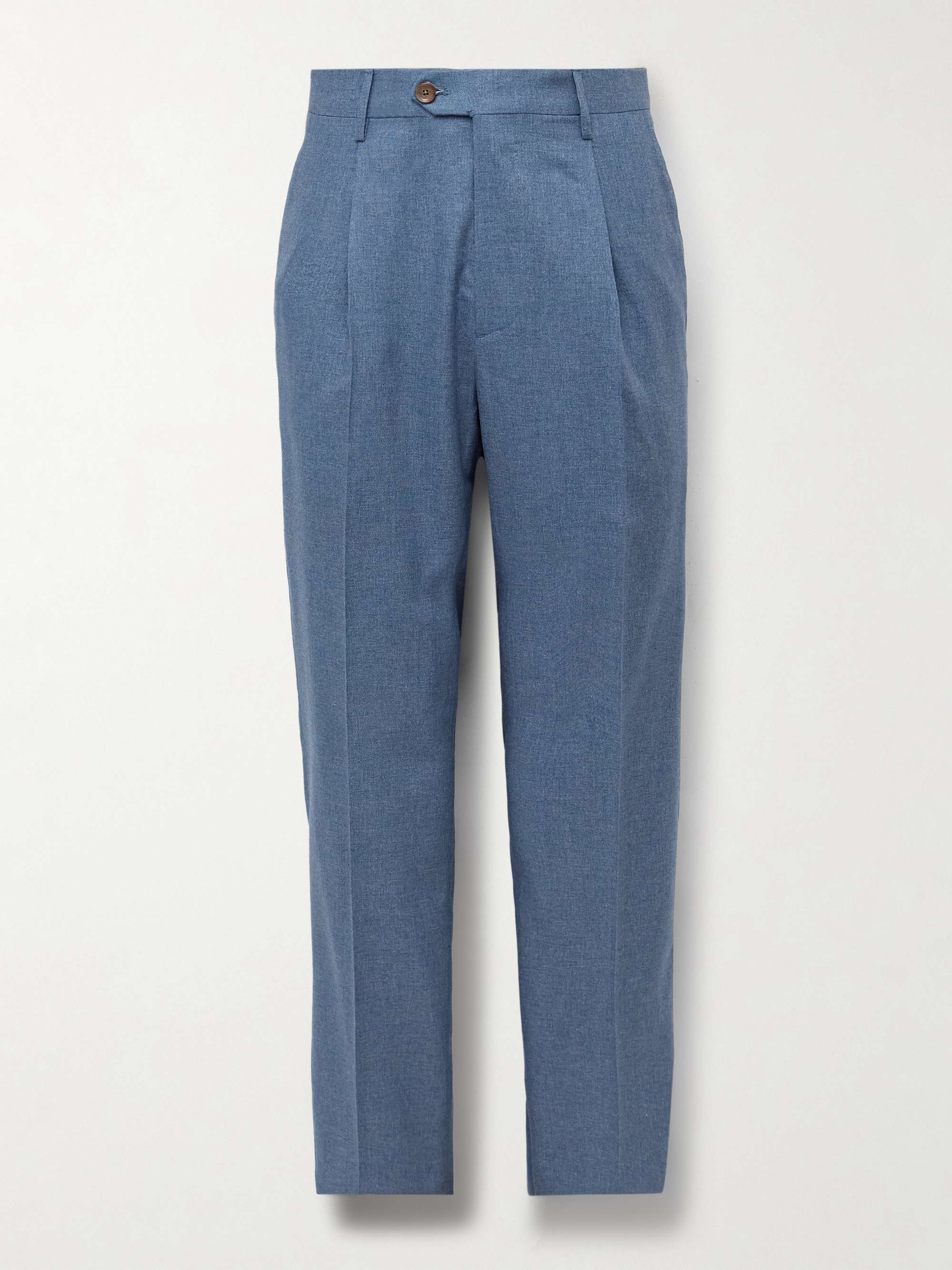Straight-Leg Pleated Silk and Cashmere-Blend Trousers view