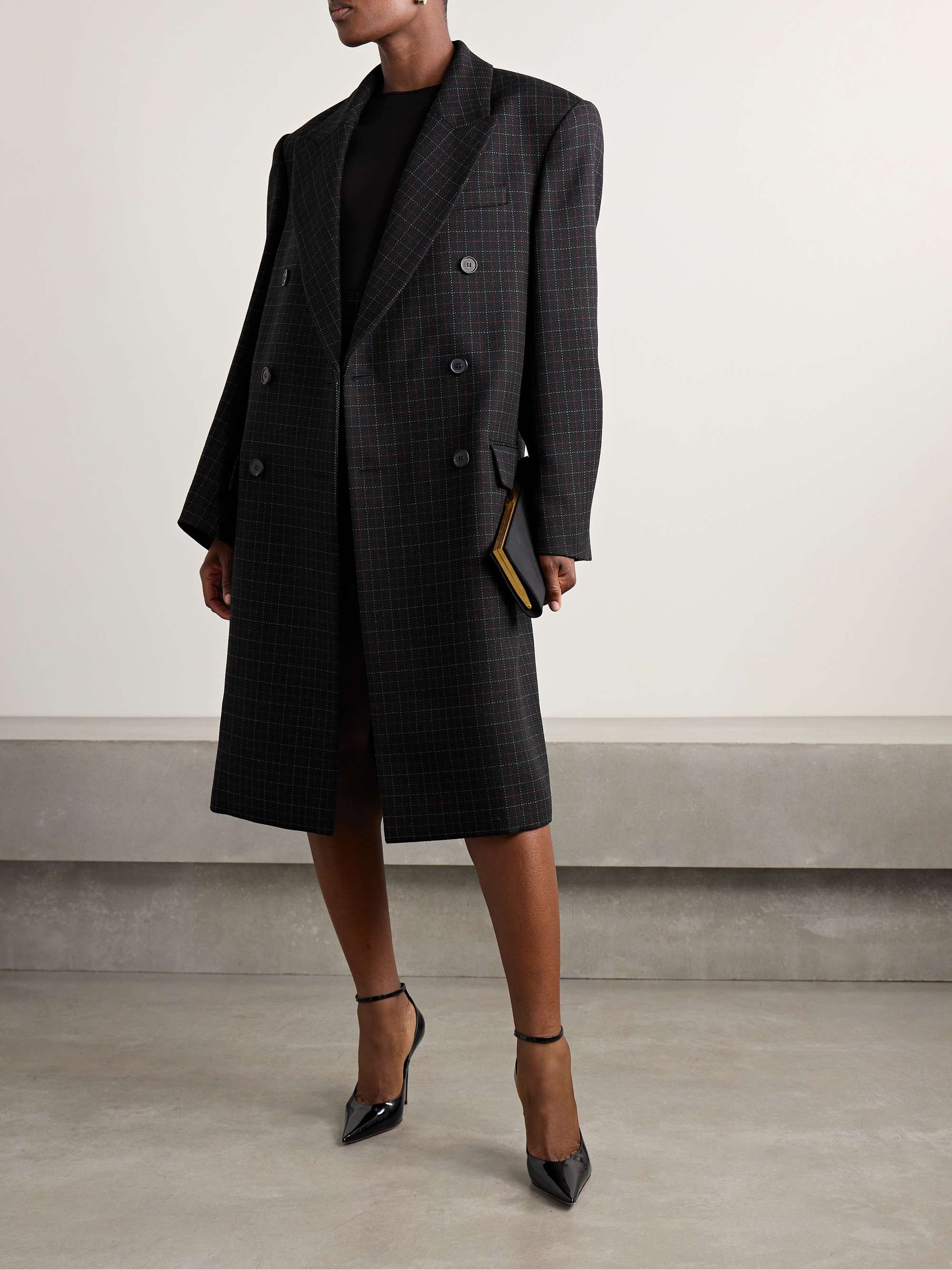 Double-breasted checked wool coat view