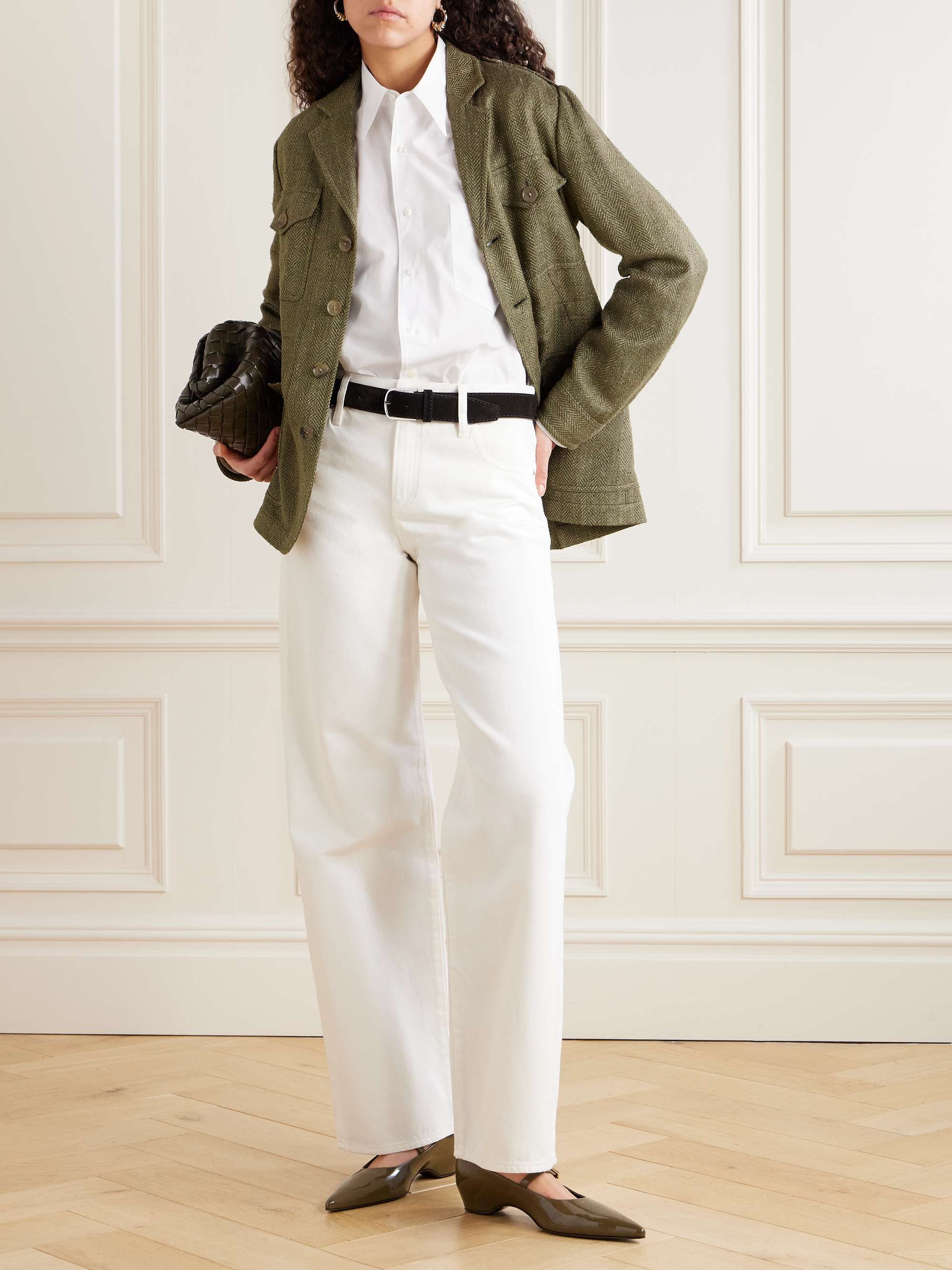 Schmitt herringbone silk and linen-blend tweed blazer view