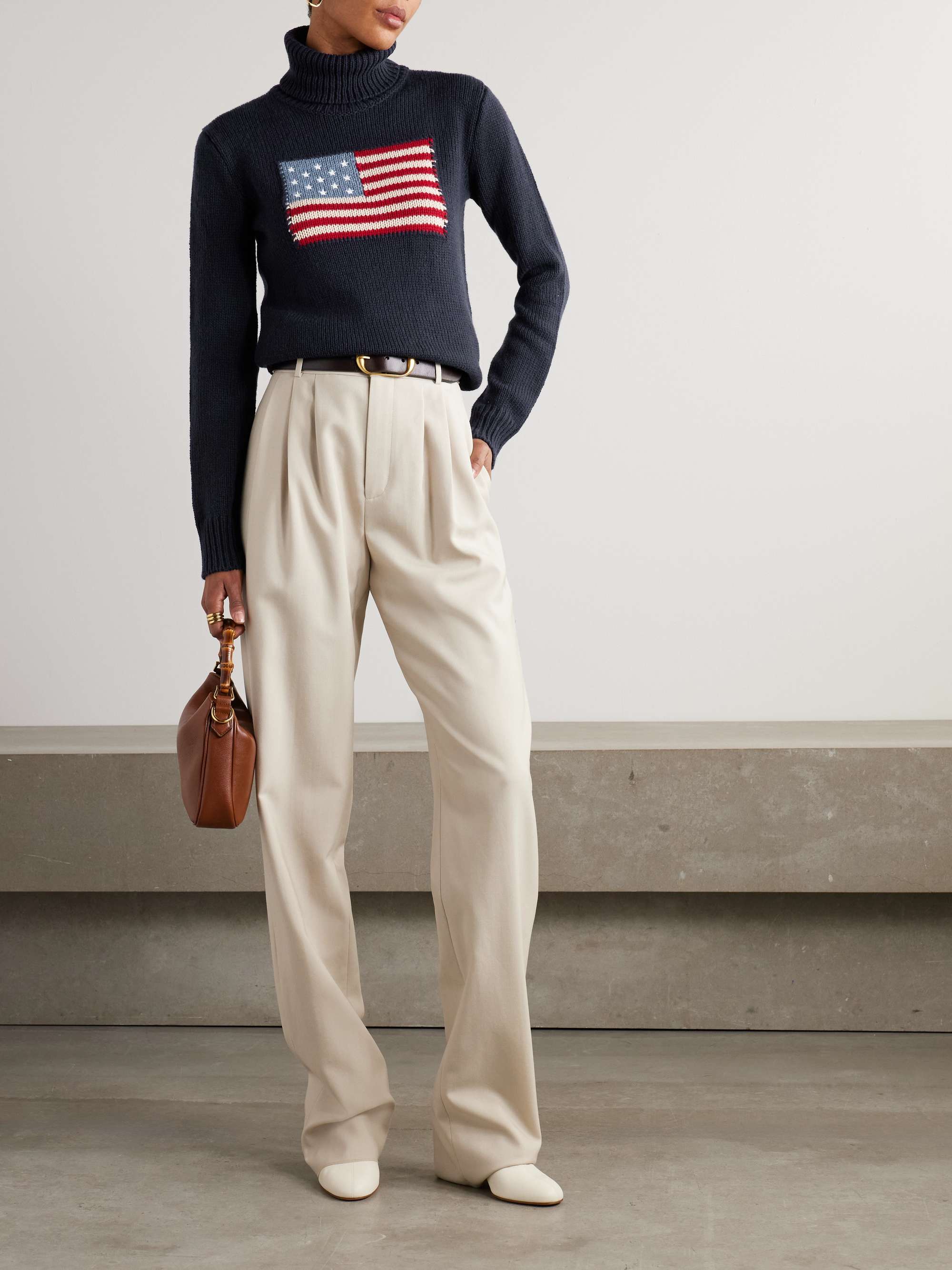Embroidered intarsia cashmere turtleneck sweater view