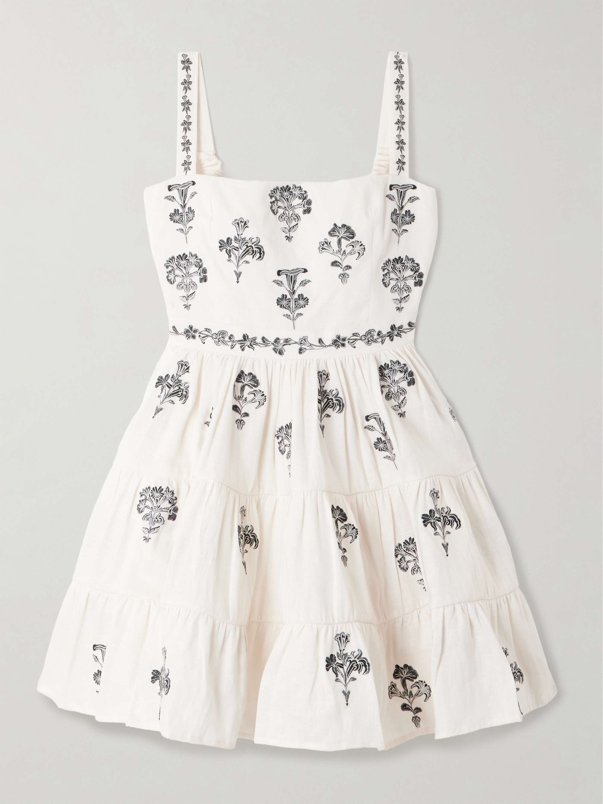 Lima tiered embroidered linen mini dress view