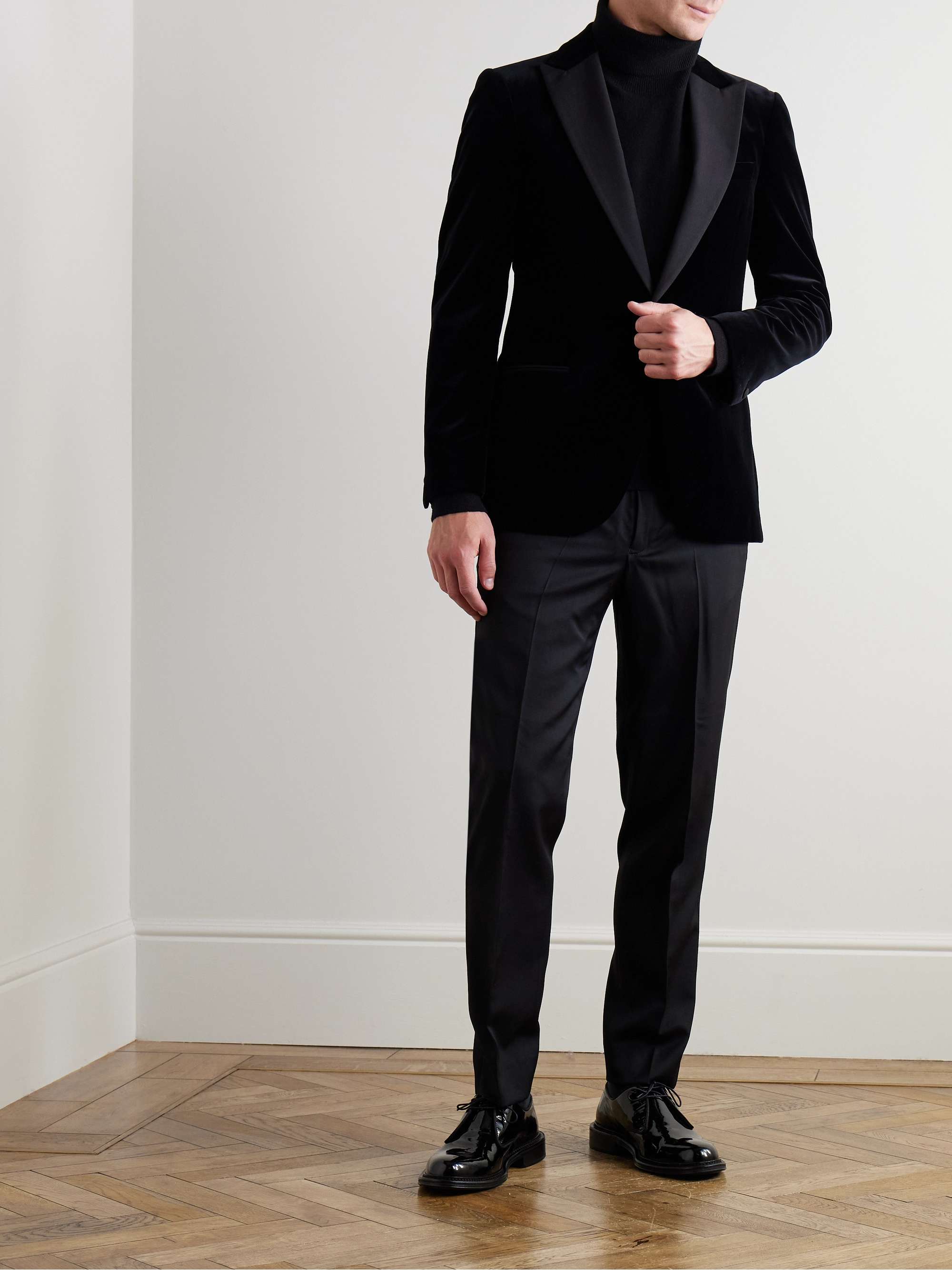 Slim-Fit Twill-Trimmed Cotton-Velvet Tuxedo Jacket view