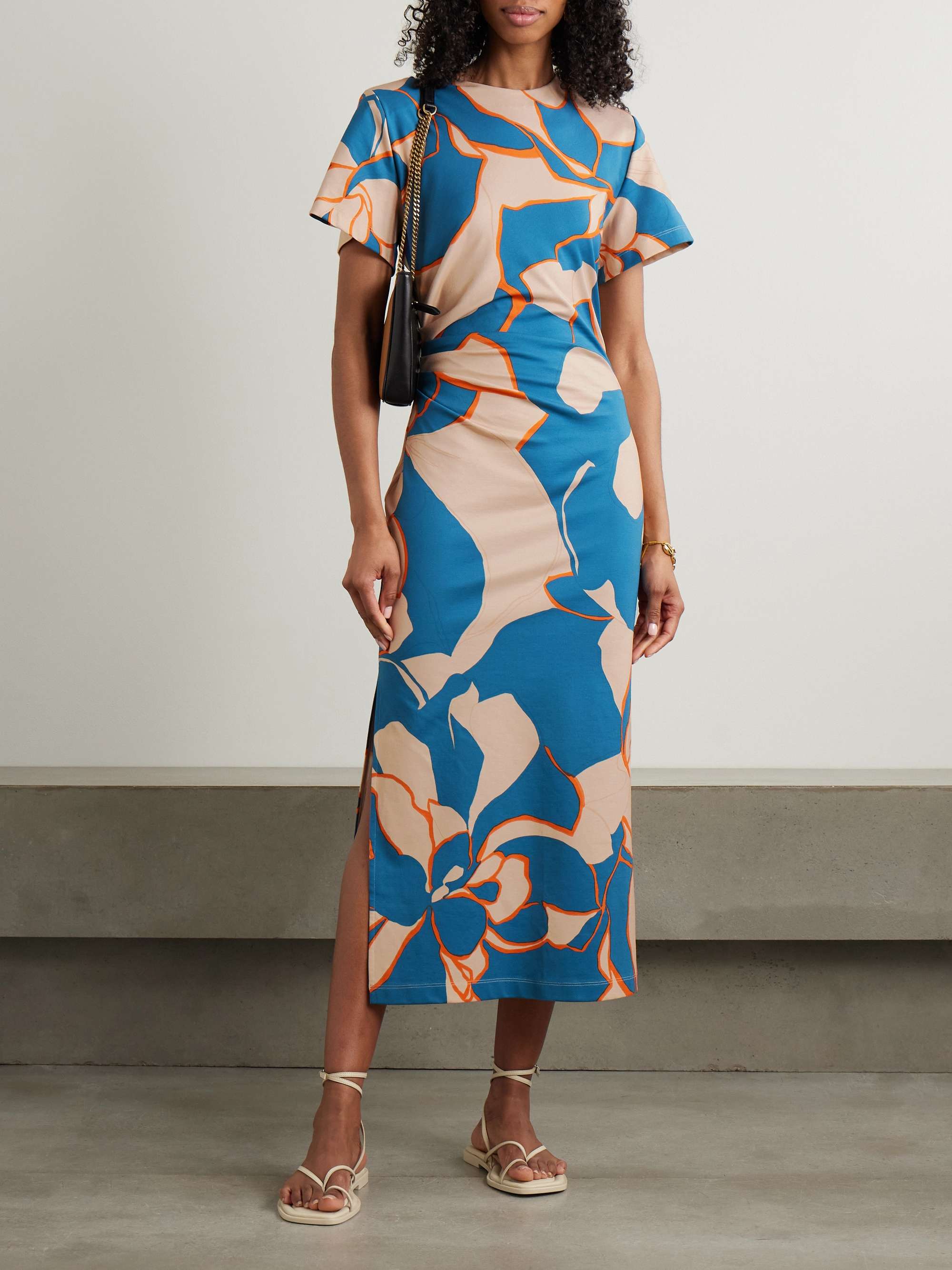 + MOTHER Lela ruched printed cotton-blend jersey midi dress view