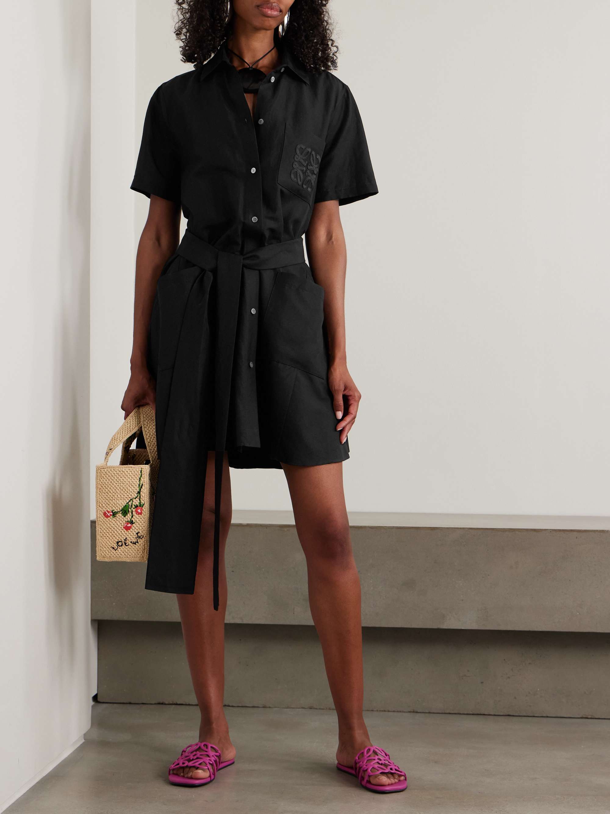 + Paula's Ibiza belted appliquéd voile mini shirt dress view