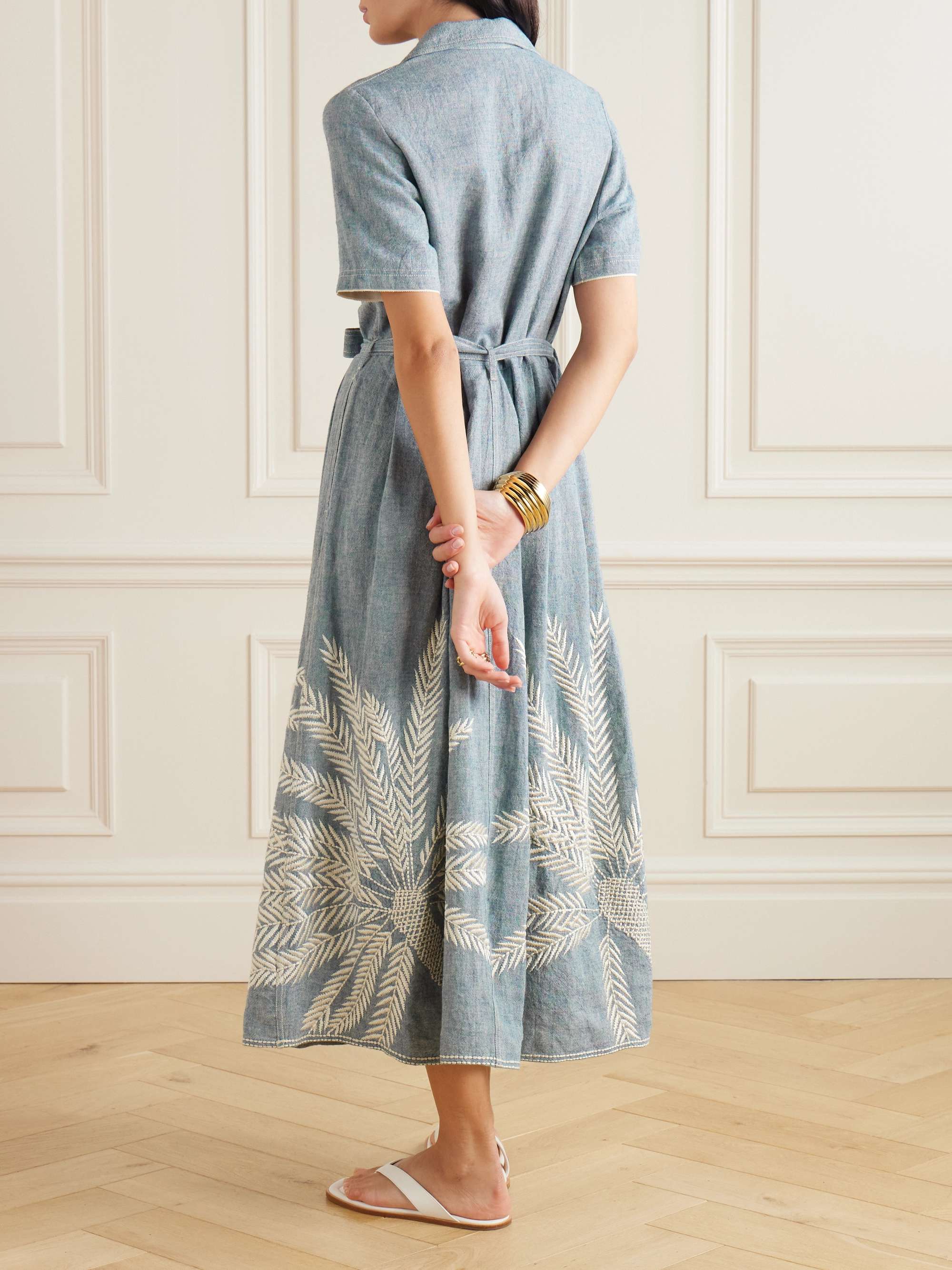 Claudia Palm belted embroidered ramie and linen-blend midi dress view