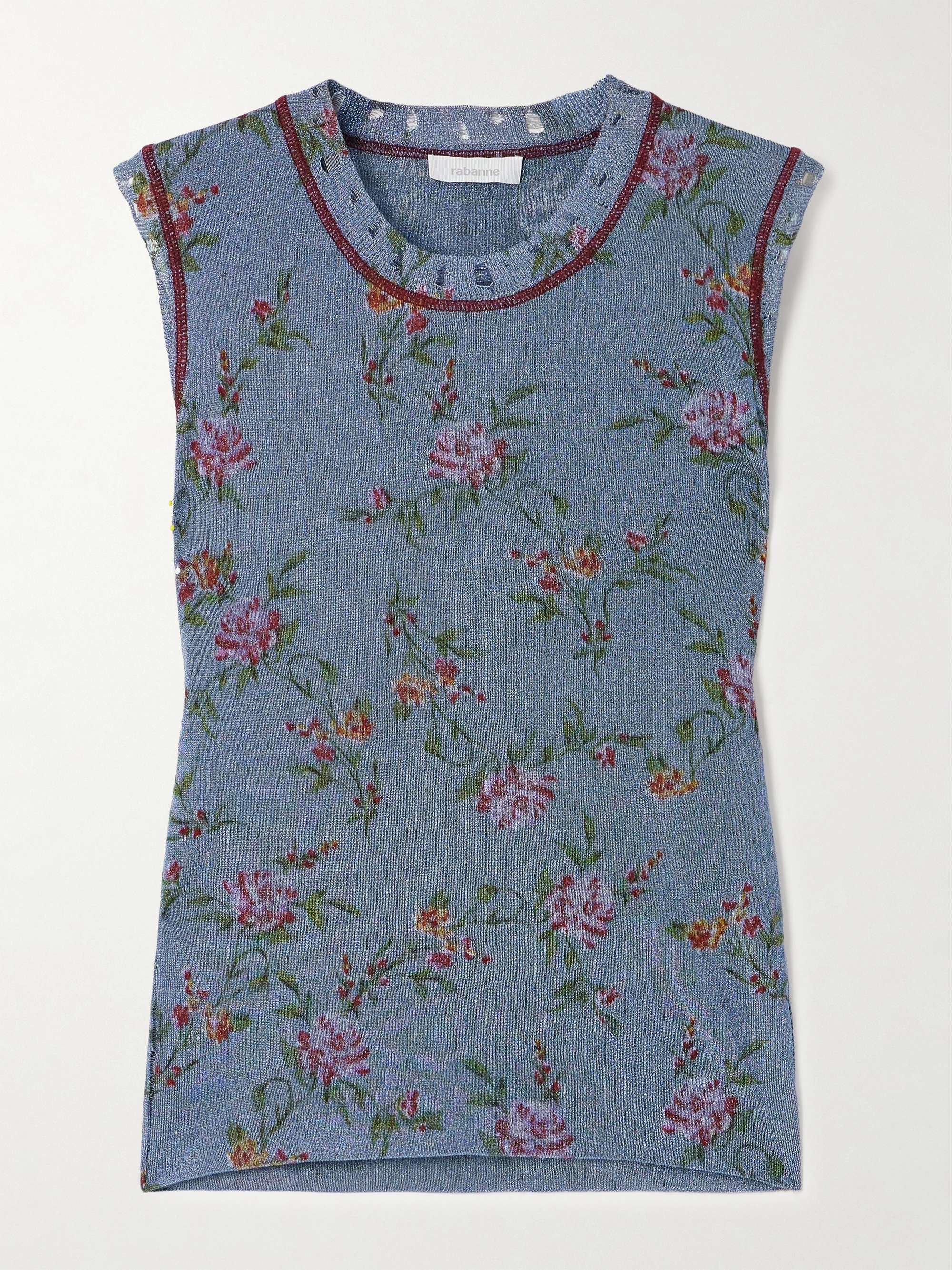 Floral-print metallic knitted tank view