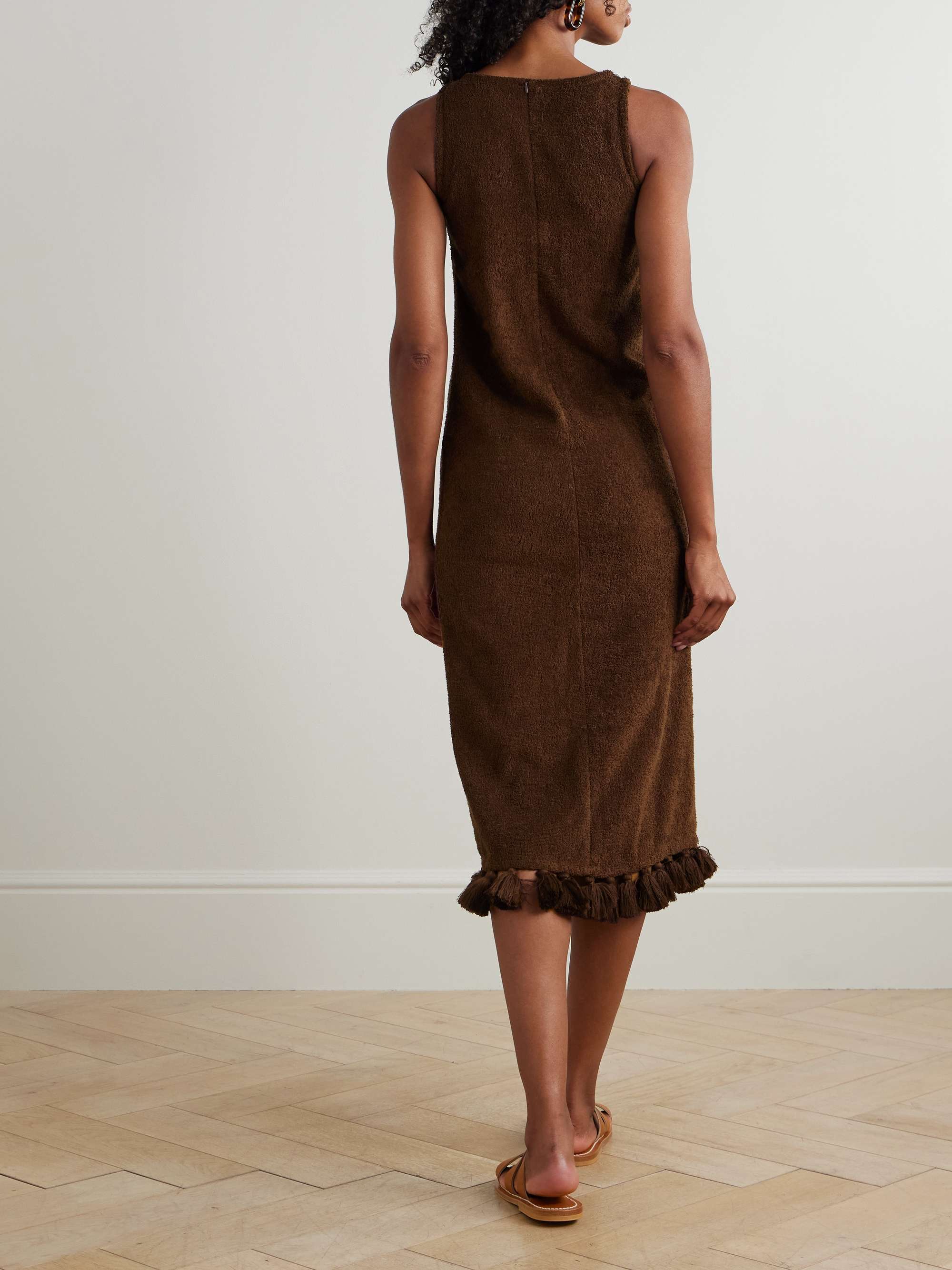 Aurelia tasseled cotton-terry midi dress view