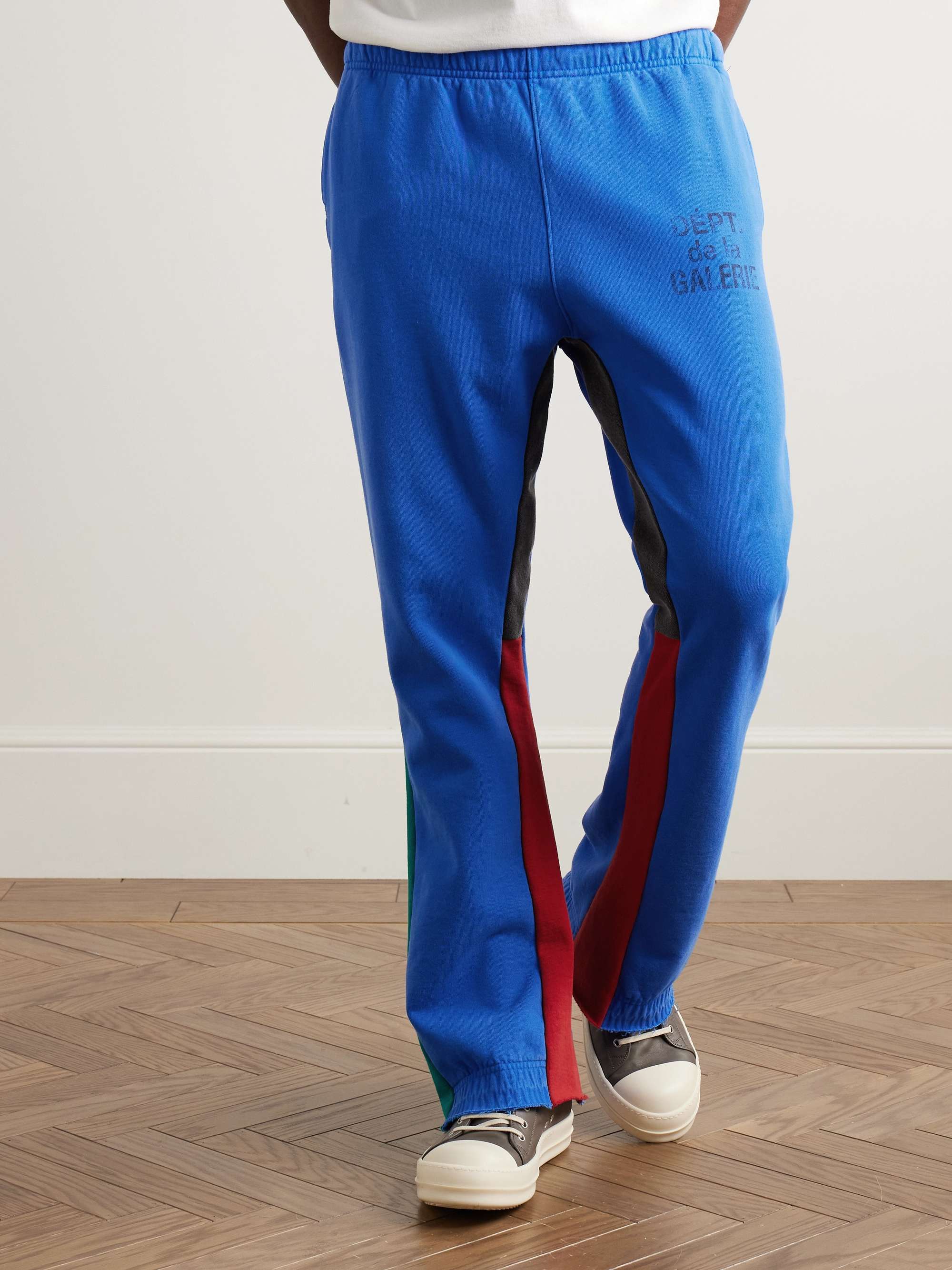 Flared Denim-Panelled Logo-Print Cotton-Jersey Sweatpants view