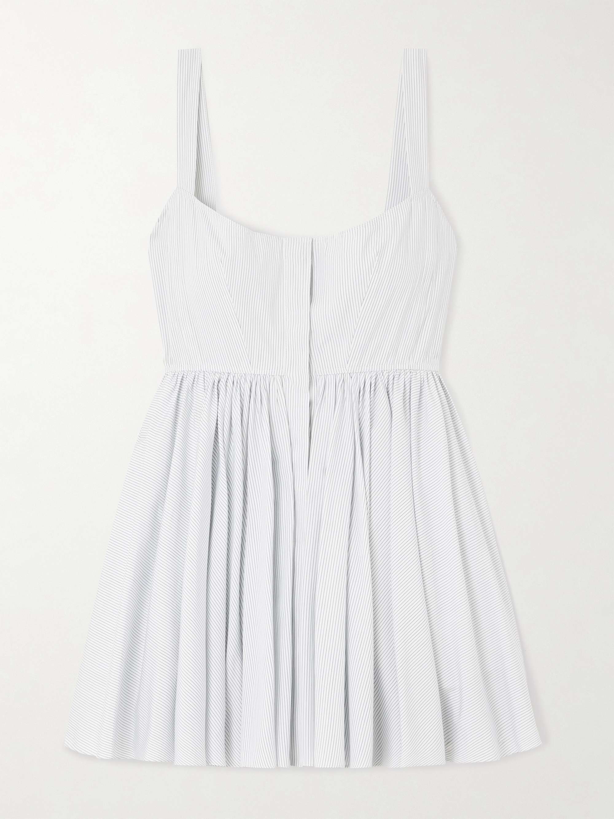 Gathered striped cotton-poplin mini dress view