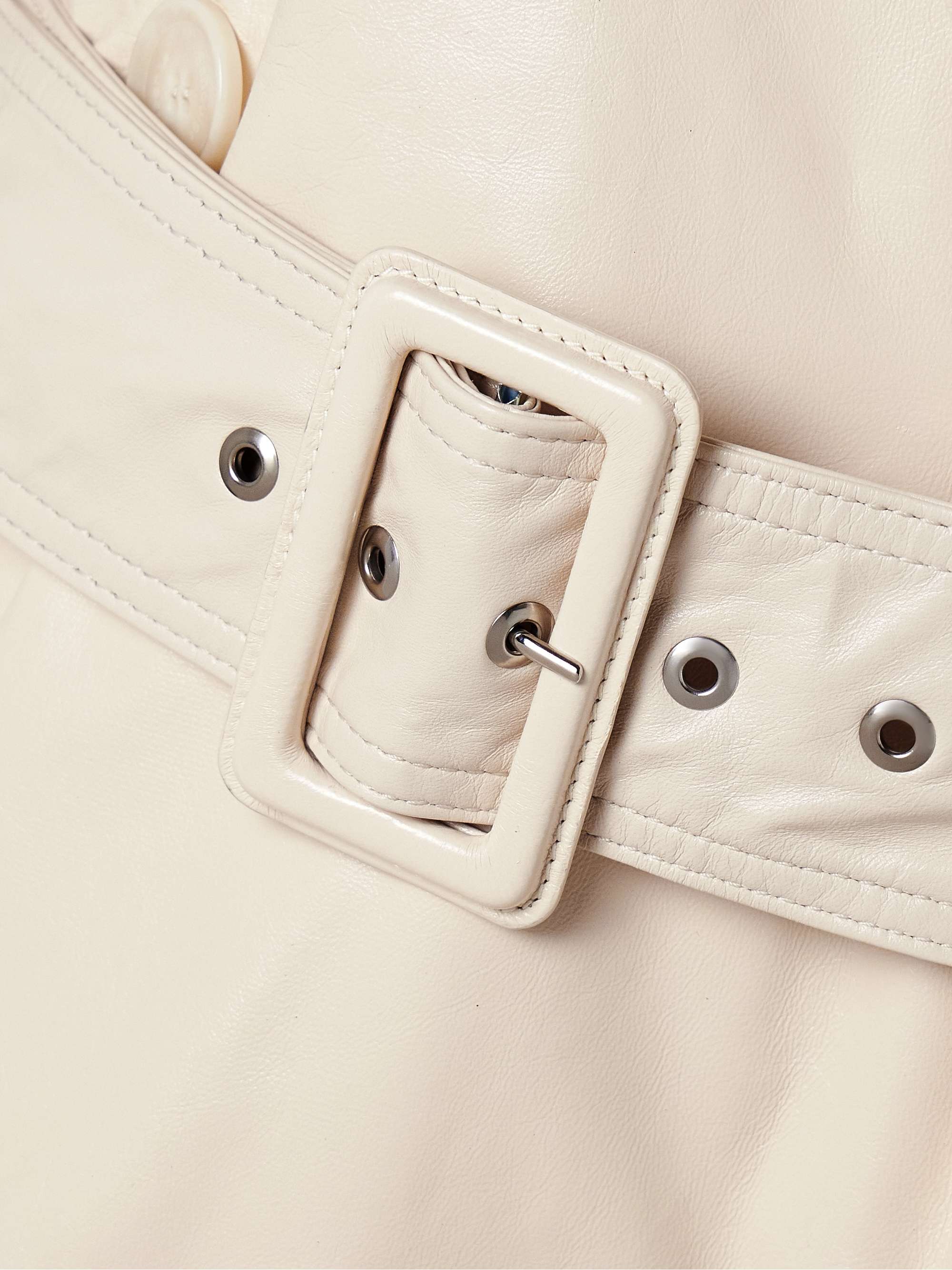 Sabina belted double-breasted glossed-leather trench coat view